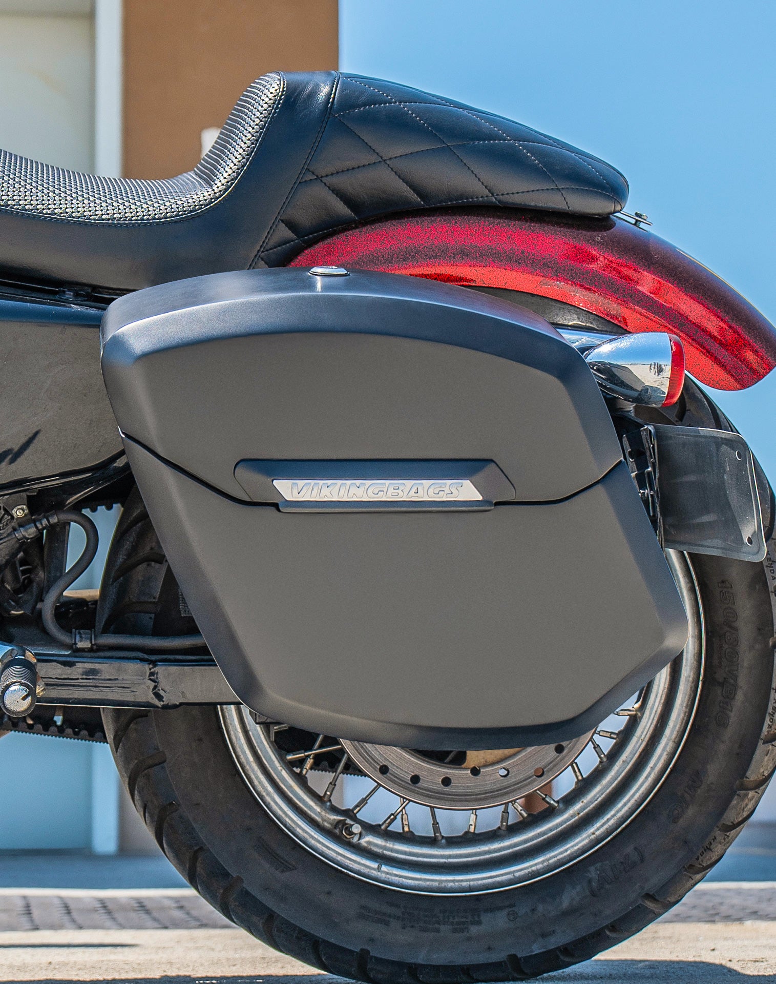24L - Ironclad Quick-Mount Medium Harley Sportster Seventy Two 72 Matte Hard Saddlebags Life style 2