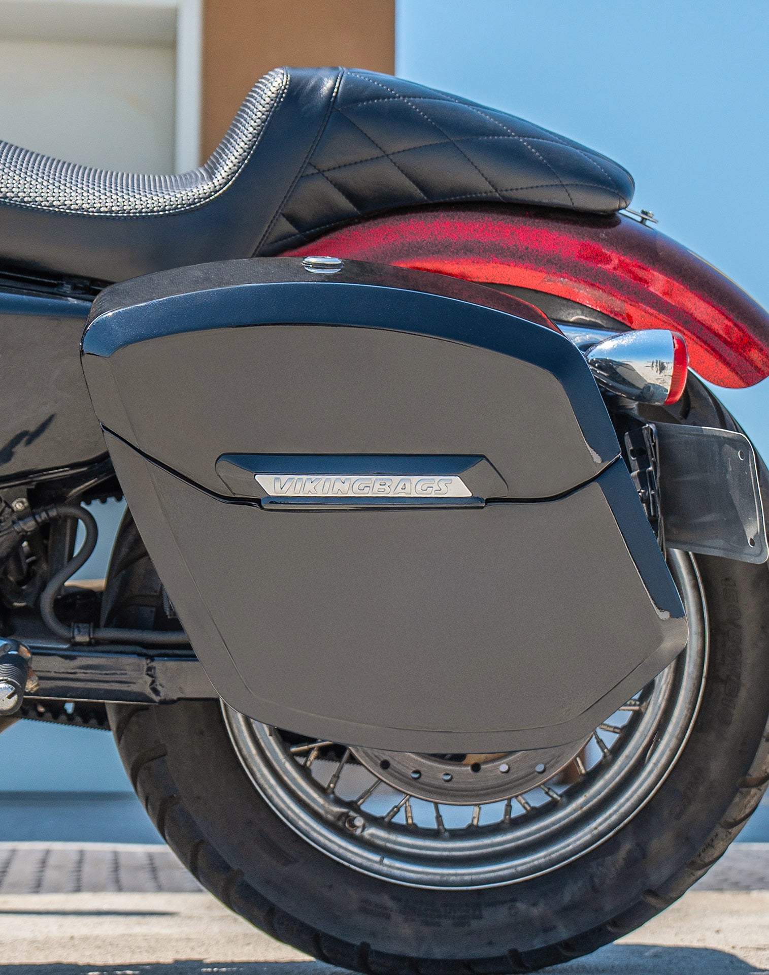 24L - Ironclad Quick-Mount Medium Harley Sportster Seventy Two 72 Painted Hard Saddlebags Life style 2