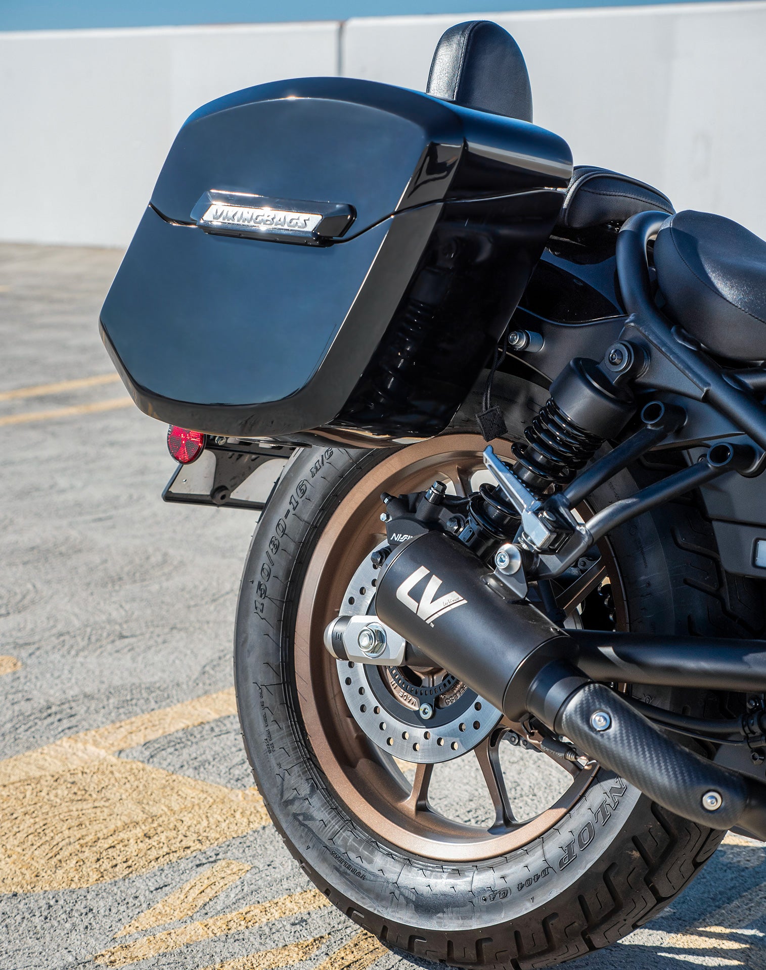 24L - Ironclad Quick-Mount Medium Honda Rebel 300 Painted Hard Saddlebags Life style 3