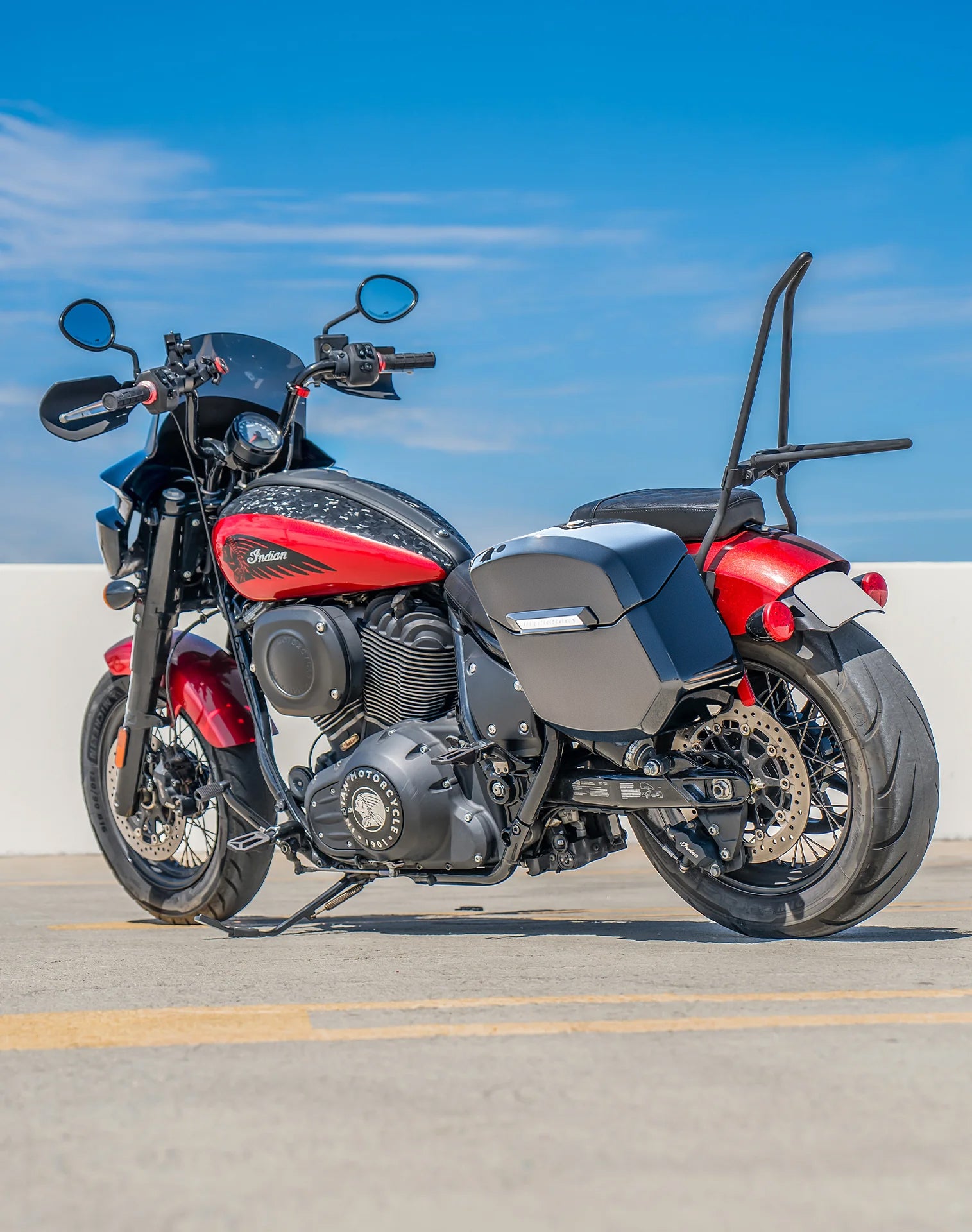 24L - Ironclad Quick-Mount Medium Indian Chief Painted Hard Saddlebags Lifestyle Image