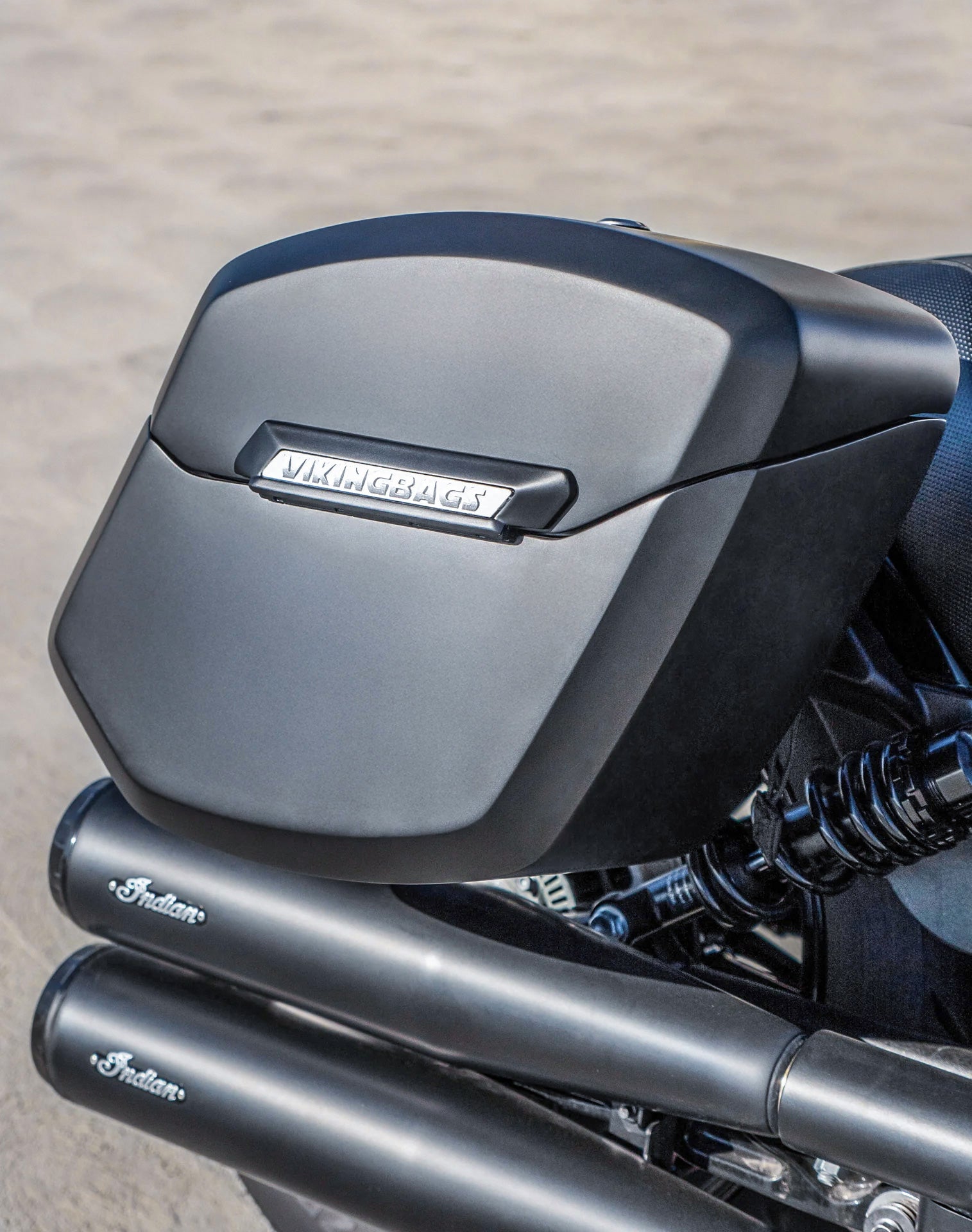 24L - Ironclad Quick-Mount Medium Indian Scout Bobber Matte Hard Saddlebags Lifestyle