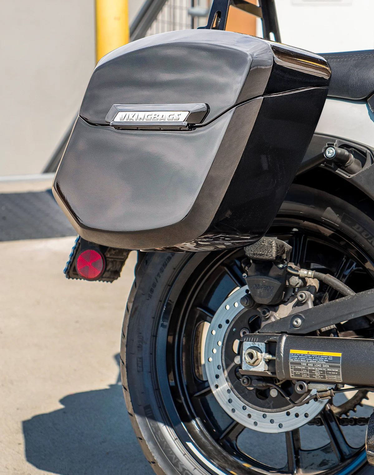 24L - Ironclad Quick-Mount Medium Kawasaki Vulcan S Painted Hard Saddlebags Life style 3
