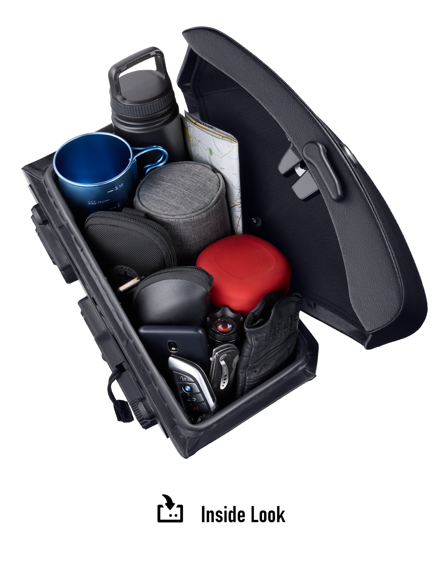 24L - Ironclad Quick-Mount Medium Royal Enfield Himalayan 410 Leather Wrapped Hard Saddlebags Inside Look