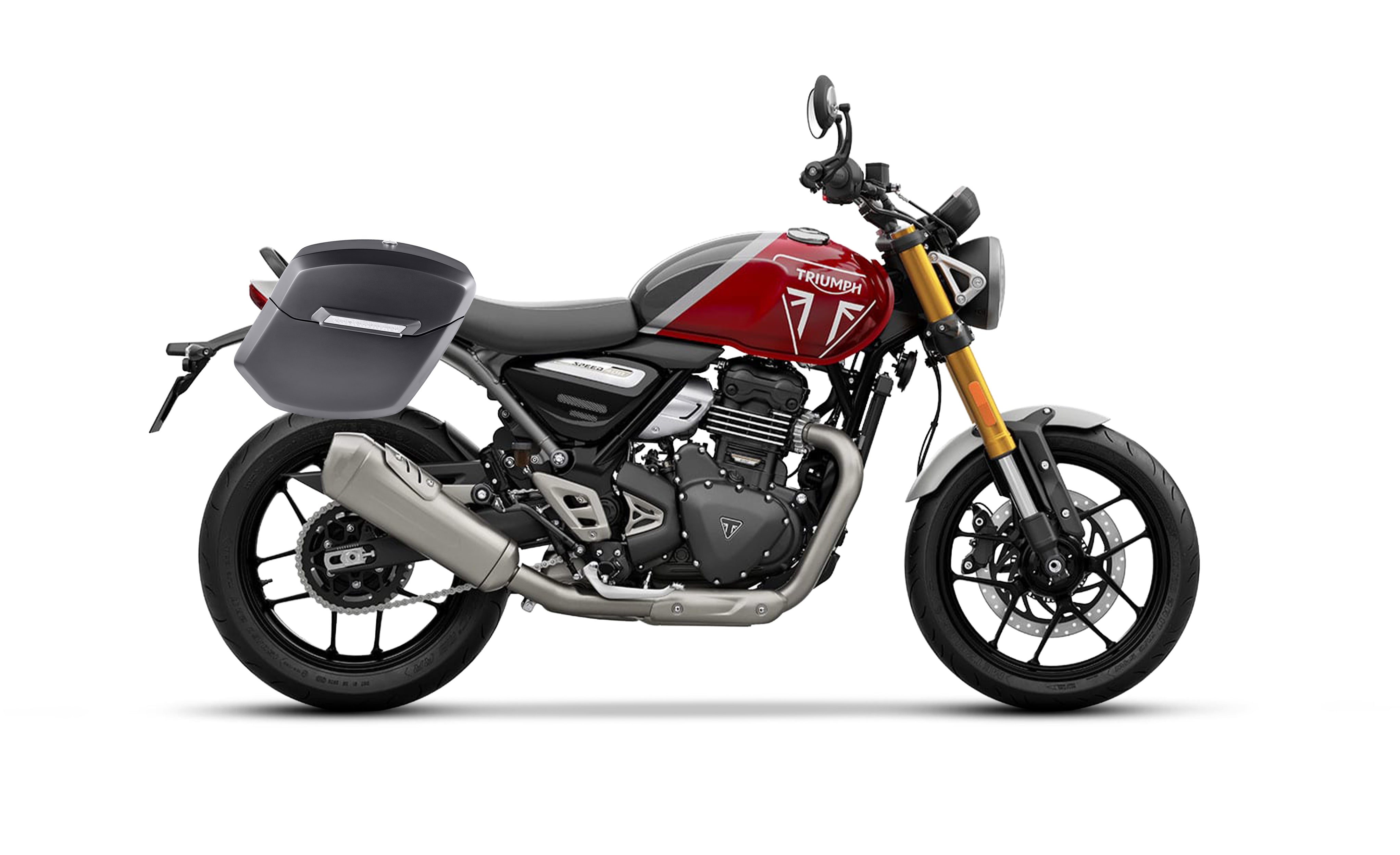 24L - Ironclad Quick-Mount Medium Triumph Speed 400 Matte Hard Saddlebags Bag on Bike @expand