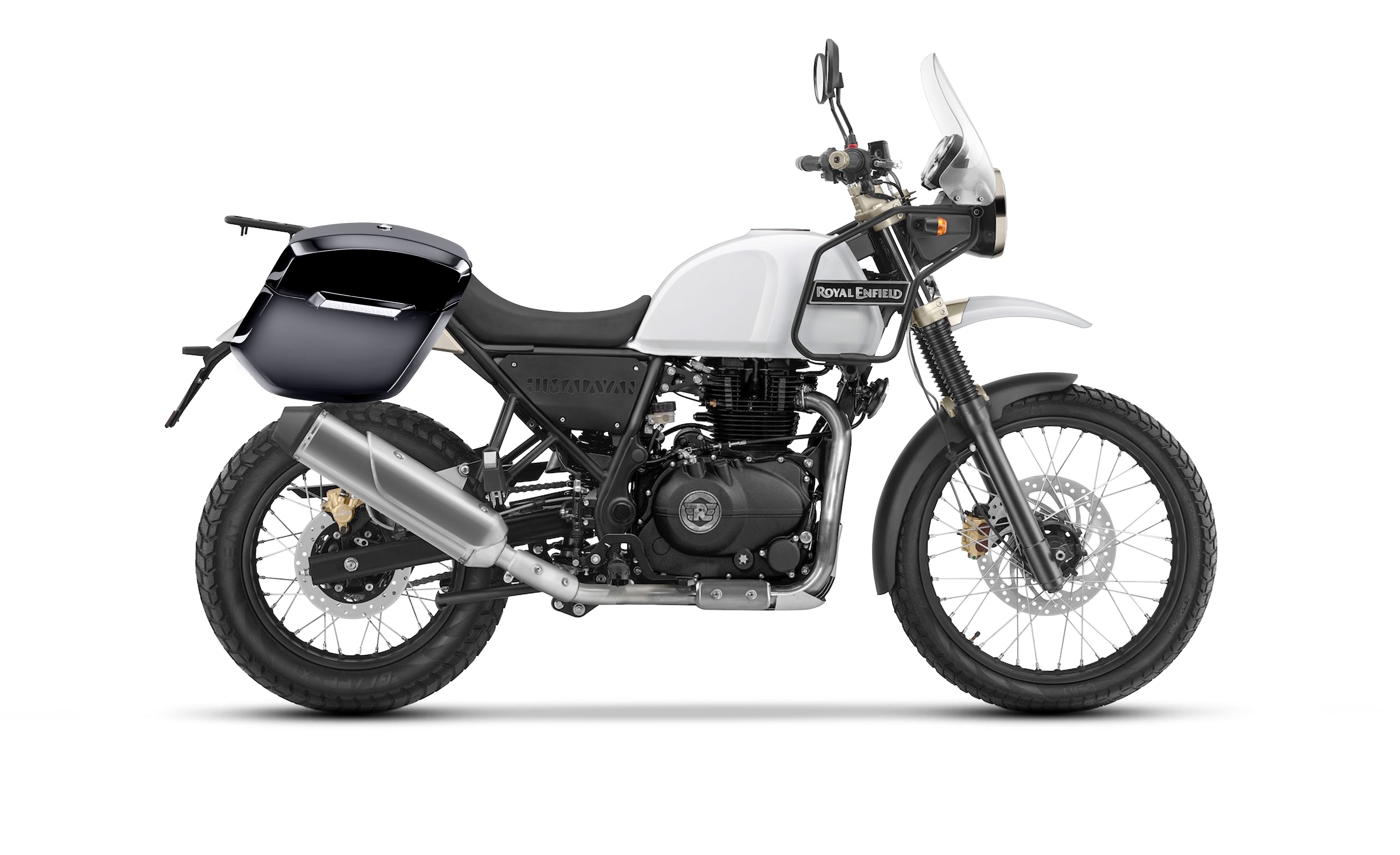 24L - Ironclad Quick-Mount Medium Royal Enfield Himalayan 410 Painted Hard Saddlebags Bag on Bike @expand