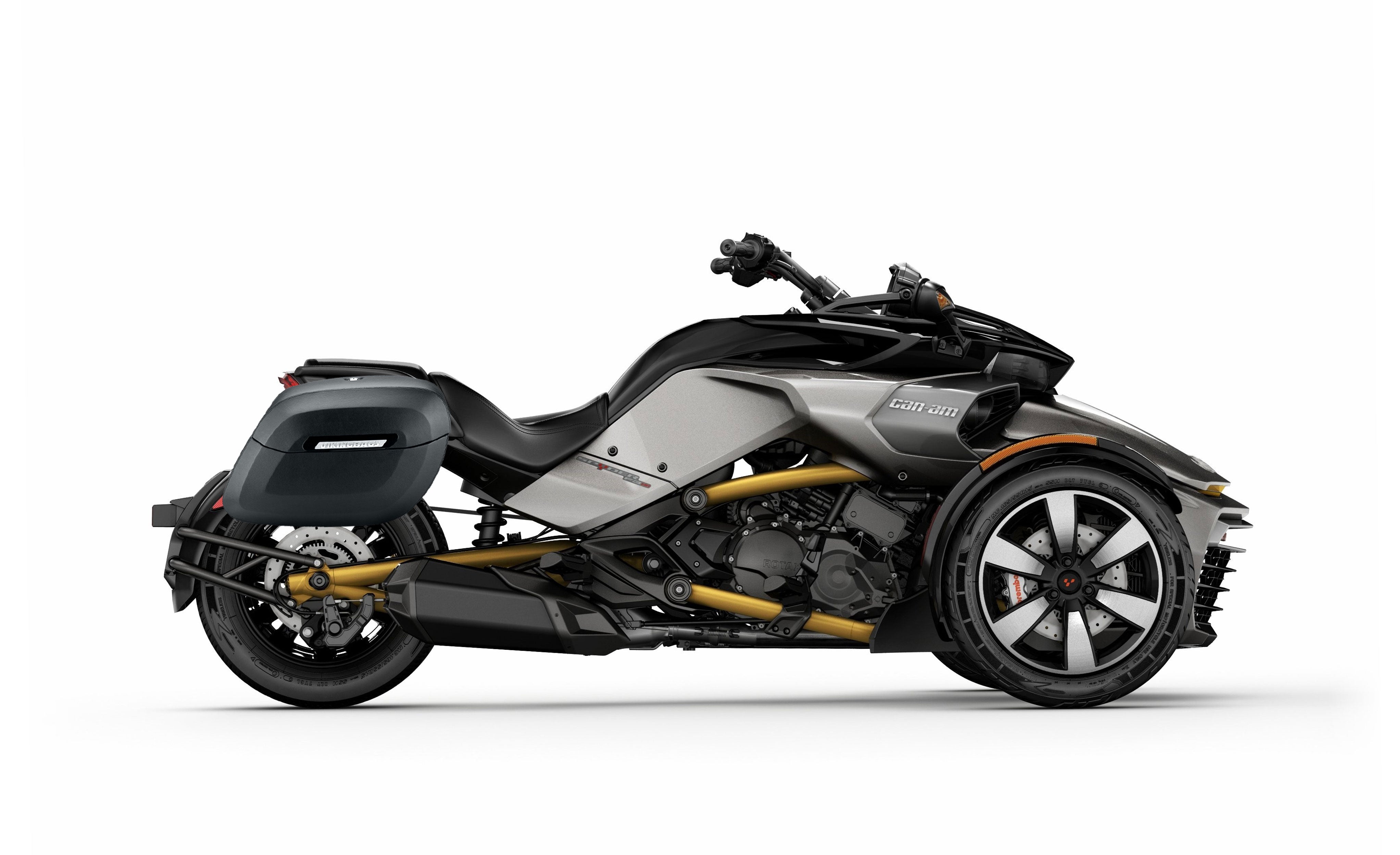 40L - Lamellar Raven Extra Large CAN AM Spyder F3-S Leather Covered Motorcycle Hard Saddlebags Bag on Bike @expand