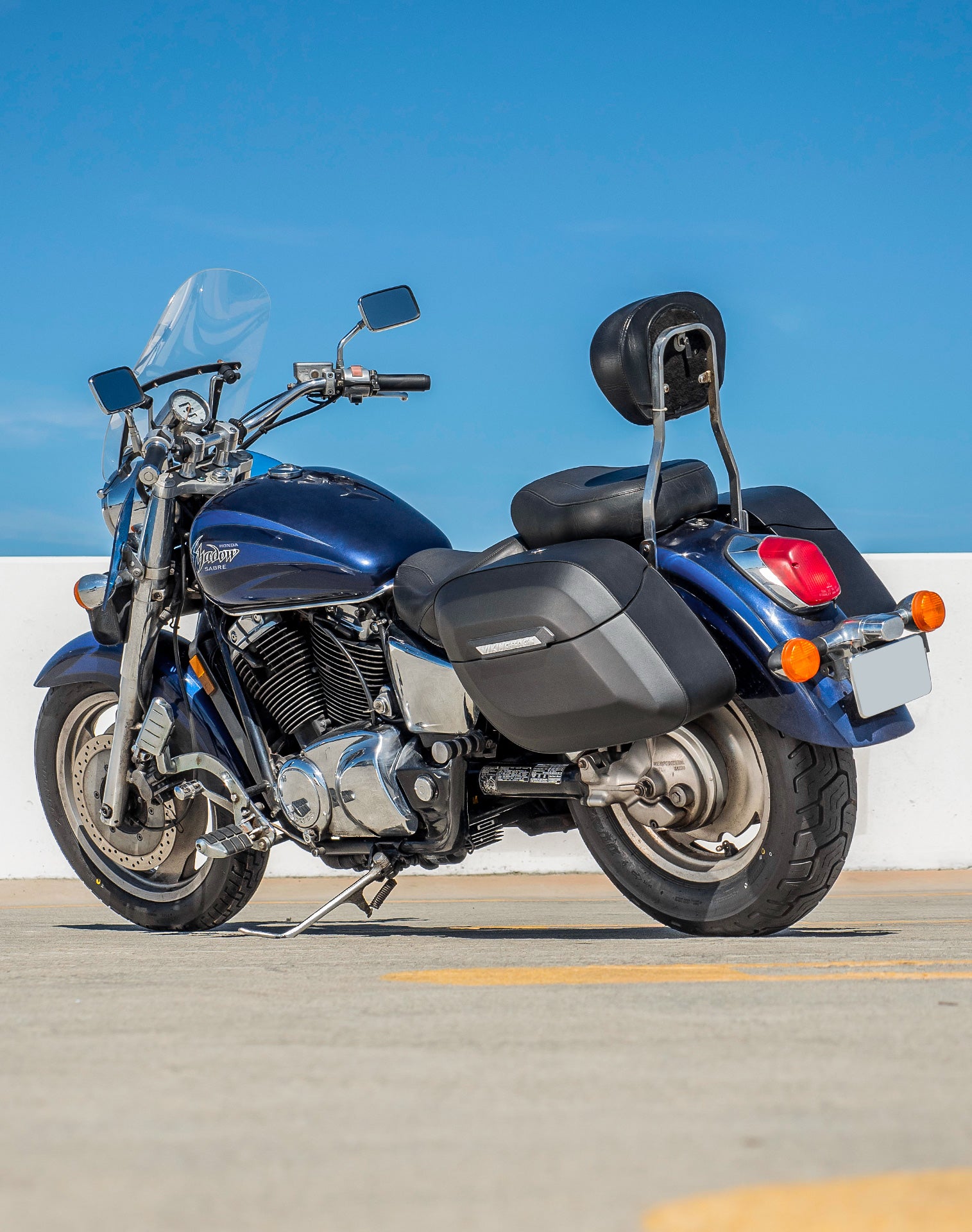 36L - Lamellar Raven Extra Large Honda Shadow 1100 Sabre Shock Cut-out Leather Covered Motorcycle Hard Saddlebags v1