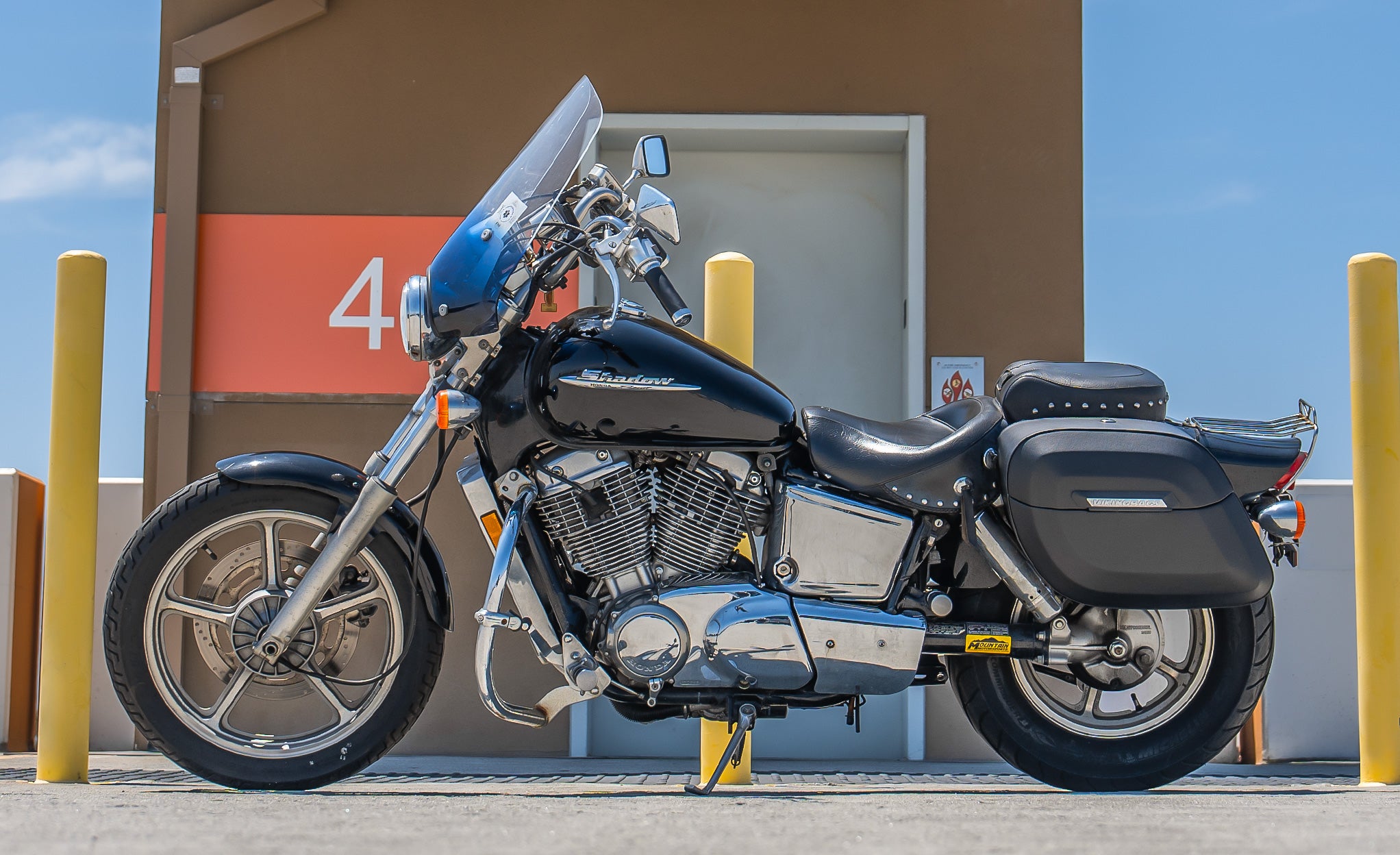 36L - Lamellar Raven Extra Large Honda Shadow 1100 Spirit Shock Cut-out Leather Covered Motorcycle Hard Saddlebags @expand