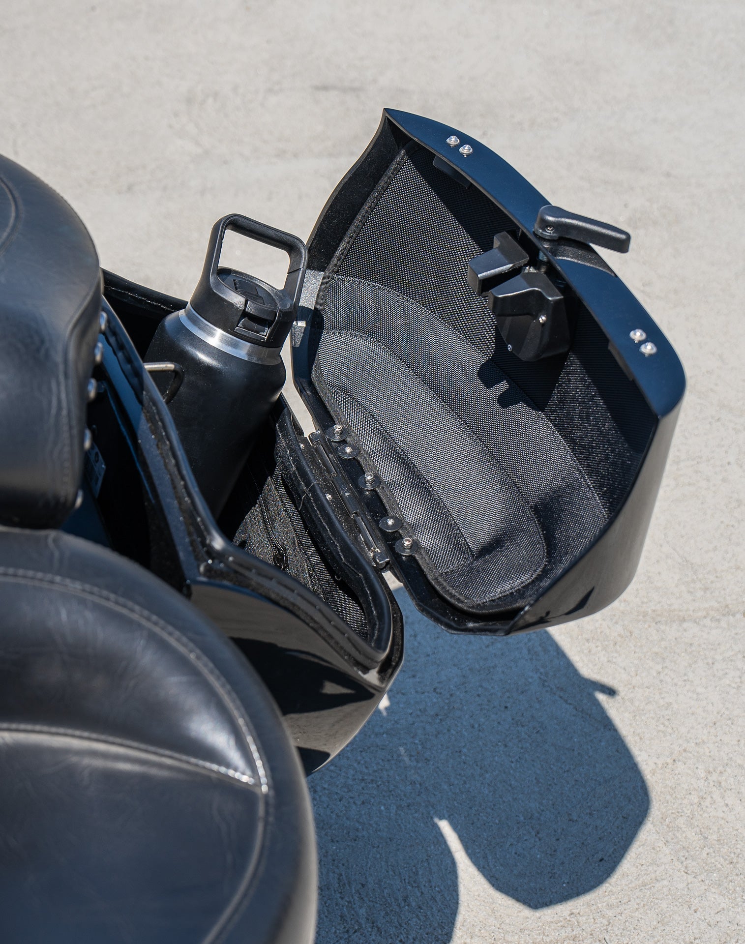 36L - Lamellar Raven Extra Large Honda Shadow 1100 Spirit Shock Cut-out Painted Motorcycle Hard Saddlebags v4