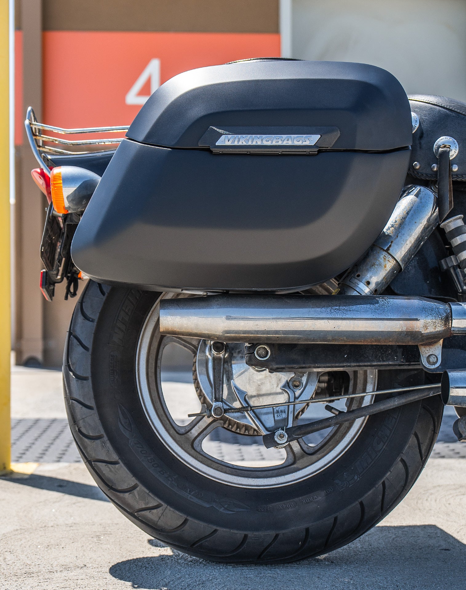 36L - Lamellar Raven Extra Large Honda Shadow 1100 Spirit Shock Cutout Matte Motorcycle Hard Saddlebags v2