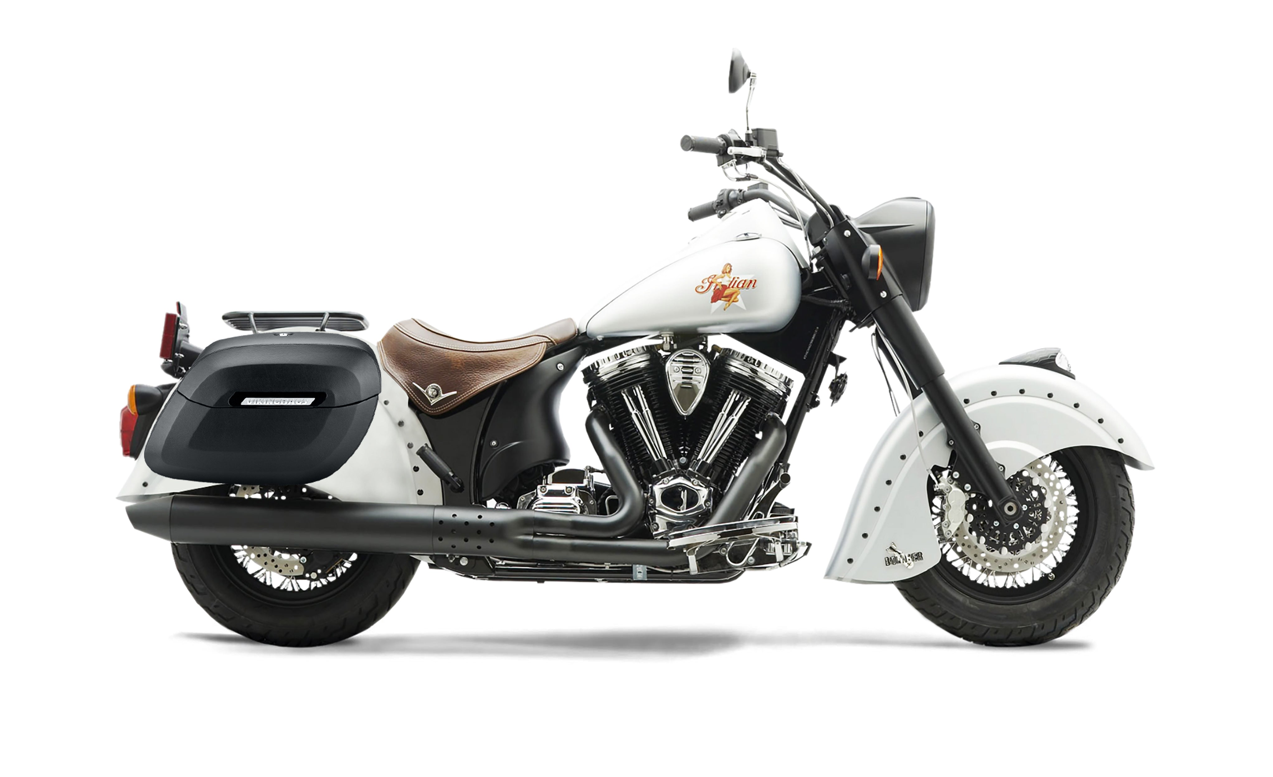 40L - Lamellar Raven Extra Large Indian Chief Bomber Leather Covered Motorcycle Hard Saddlebags Bag on Bike @expand