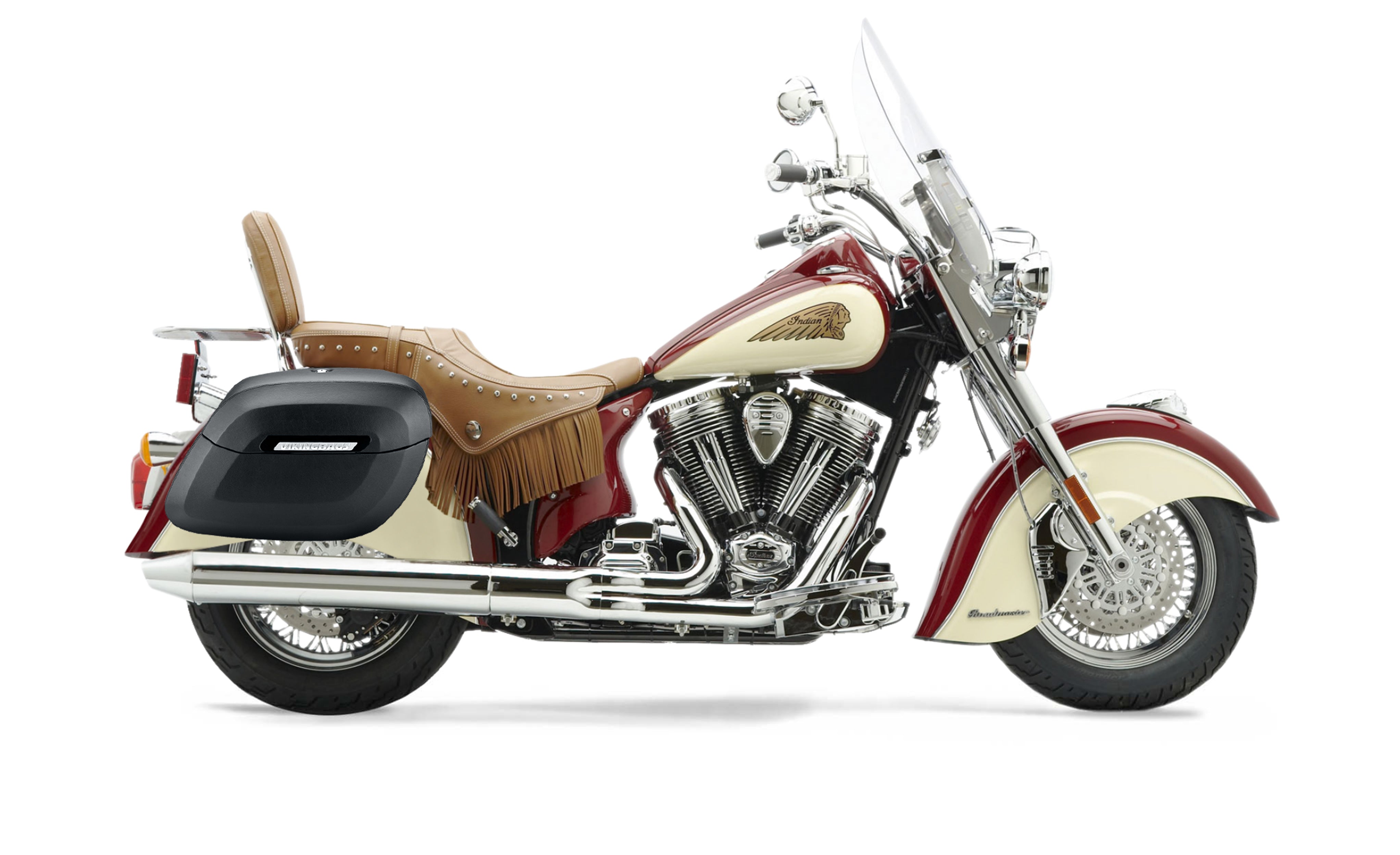 40L - Lamellar Raven Extra Large Indian Chief Roadmaster Leather Covered Motorcycle Hard Saddlebags Bag on Bike @expand