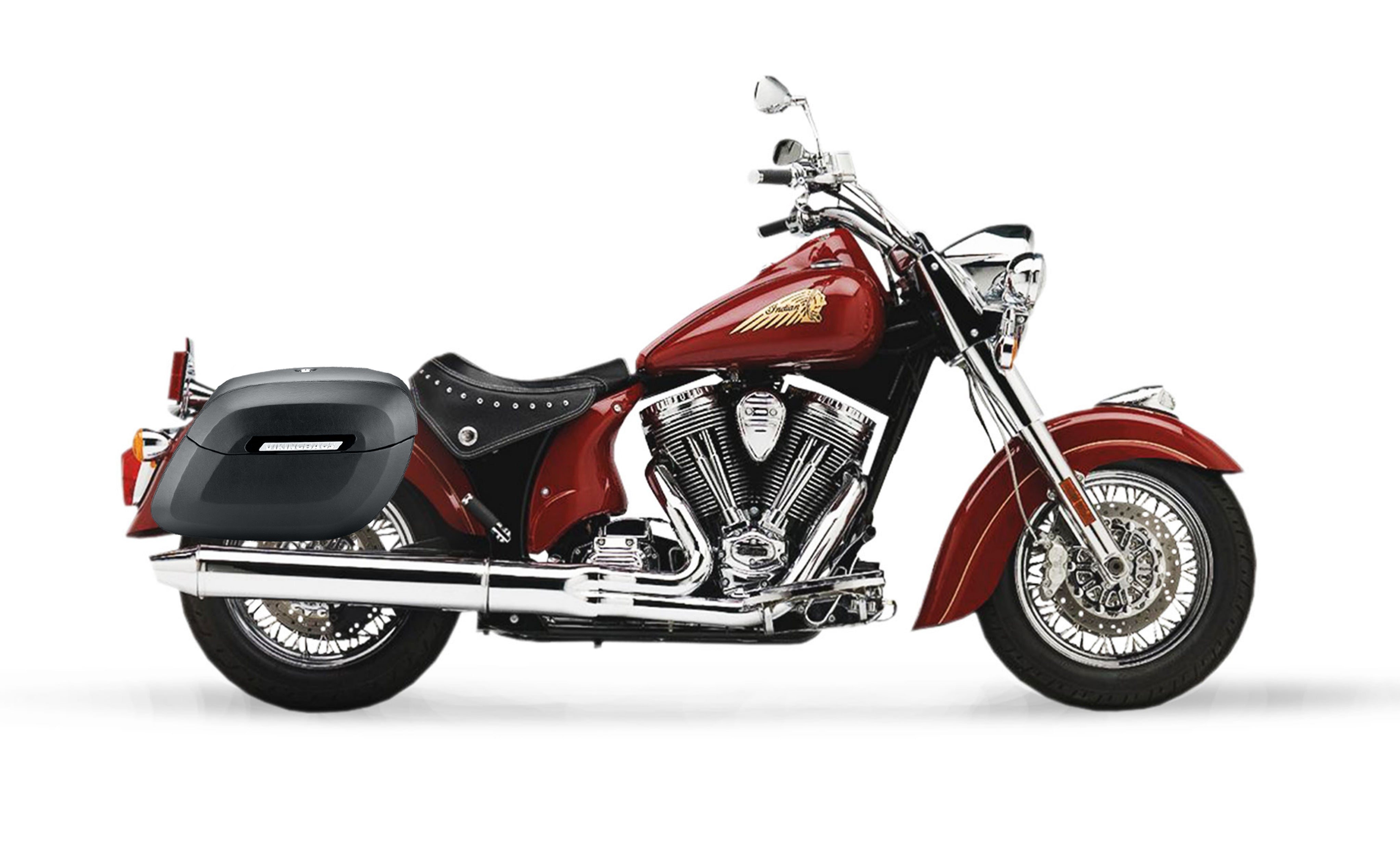 40L - Lamellar Raven Extra Large Indian Chief Deluxe Painted Motorcycle Hard Saddlebags Bag on Bike @expand