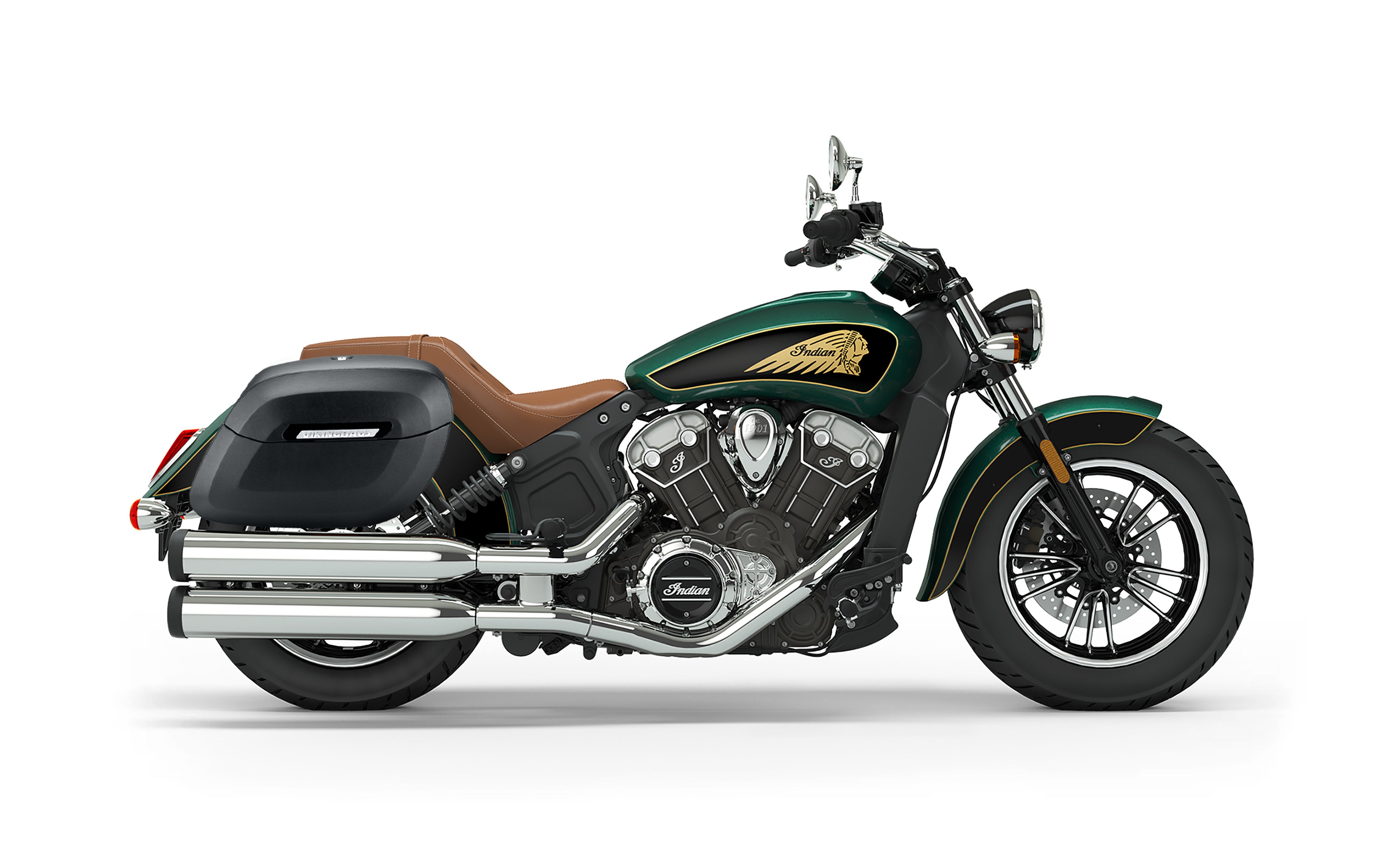 40L - Lamellar Raven Extra Large Indian Scout Leather Covered Motorcycle Hard Saddlebags Bag on Bike @expand