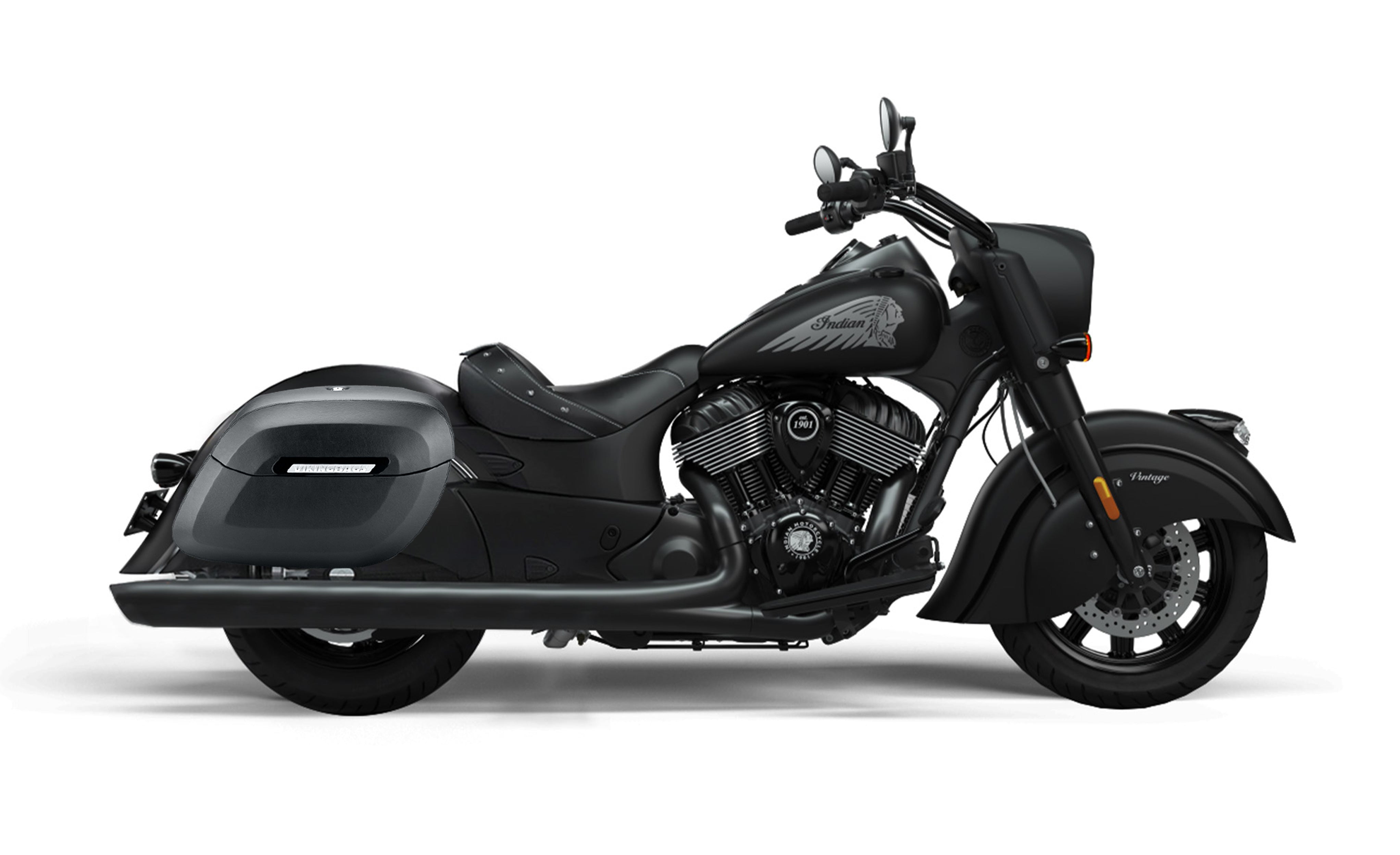 40L - Lamellar Raven Extra Large Indian Vintage Darkhorse Matte Motorcycle Hard Saddlebags Bag on Bike @expand