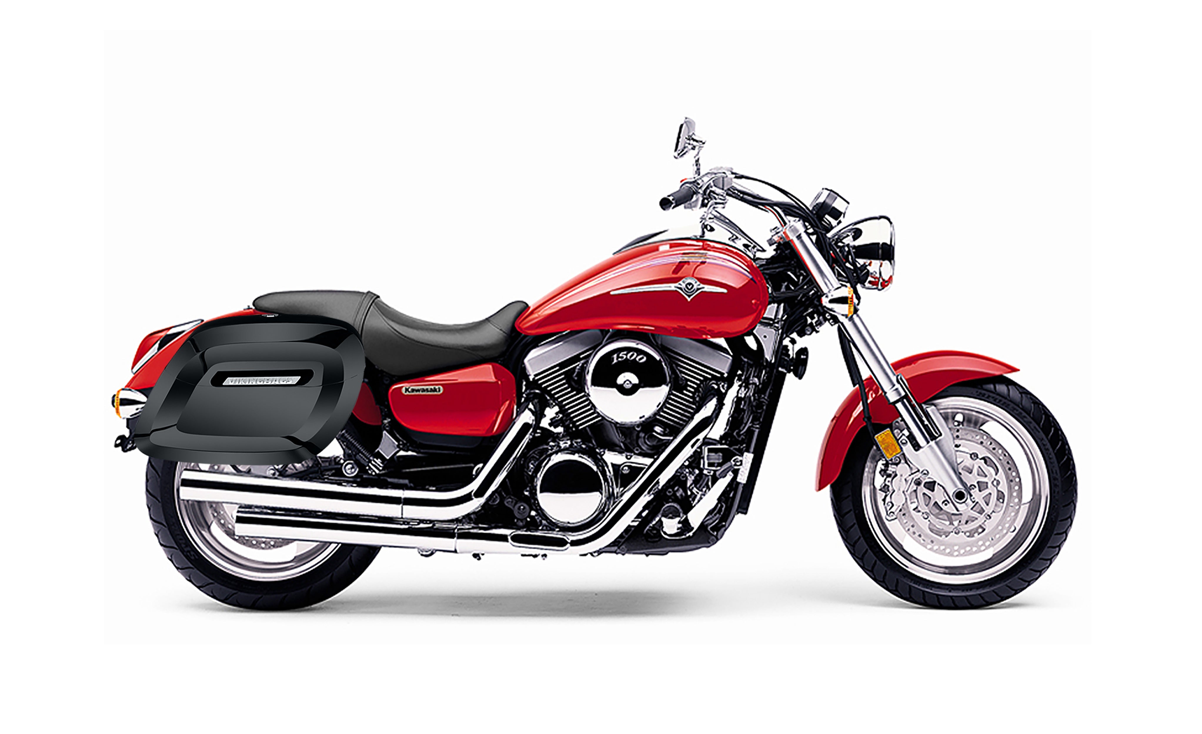 34L - Lamellar Raven Extra Large Kawasaki Mean Streak 1500 Shock Cut-out Painted Motorcycle Hard Saddlebags Bag on Bike @expand