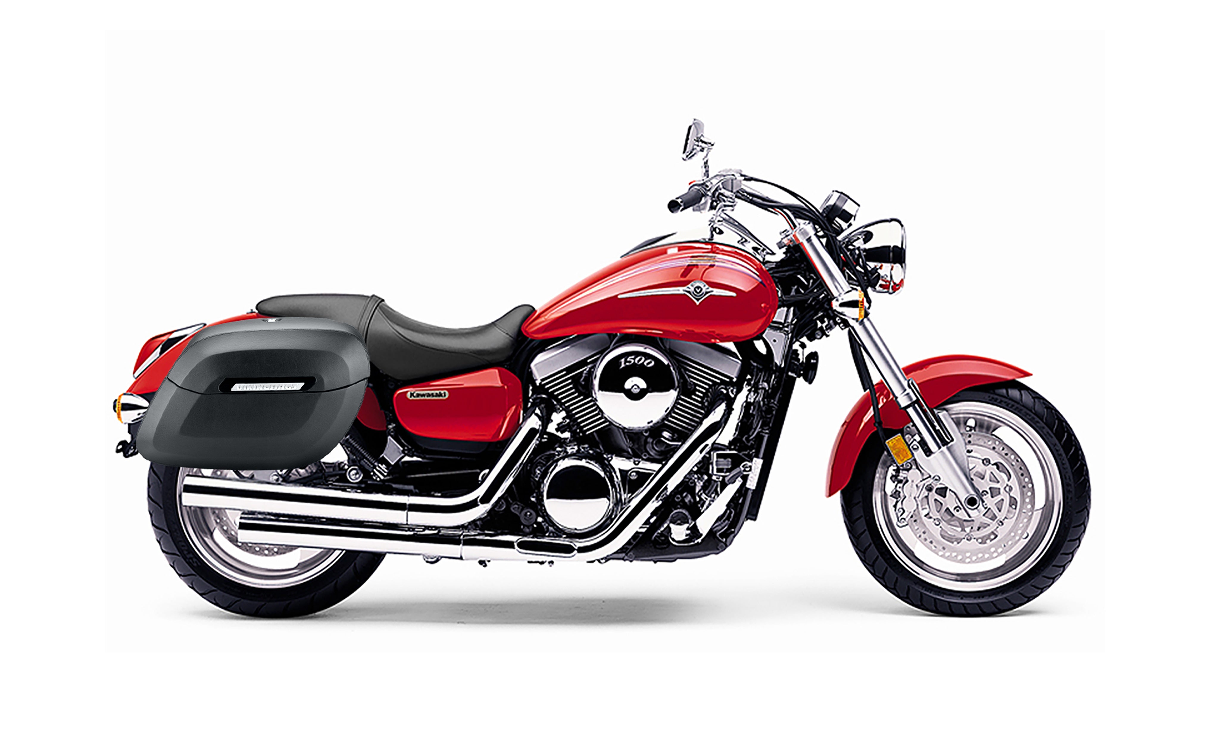 34L - Lamellar Raven Extra Large Kawasaki Mean Streak 1500 Shock Cutout Matte Motorcycle Hard Saddlebags Bag on Bike @expand