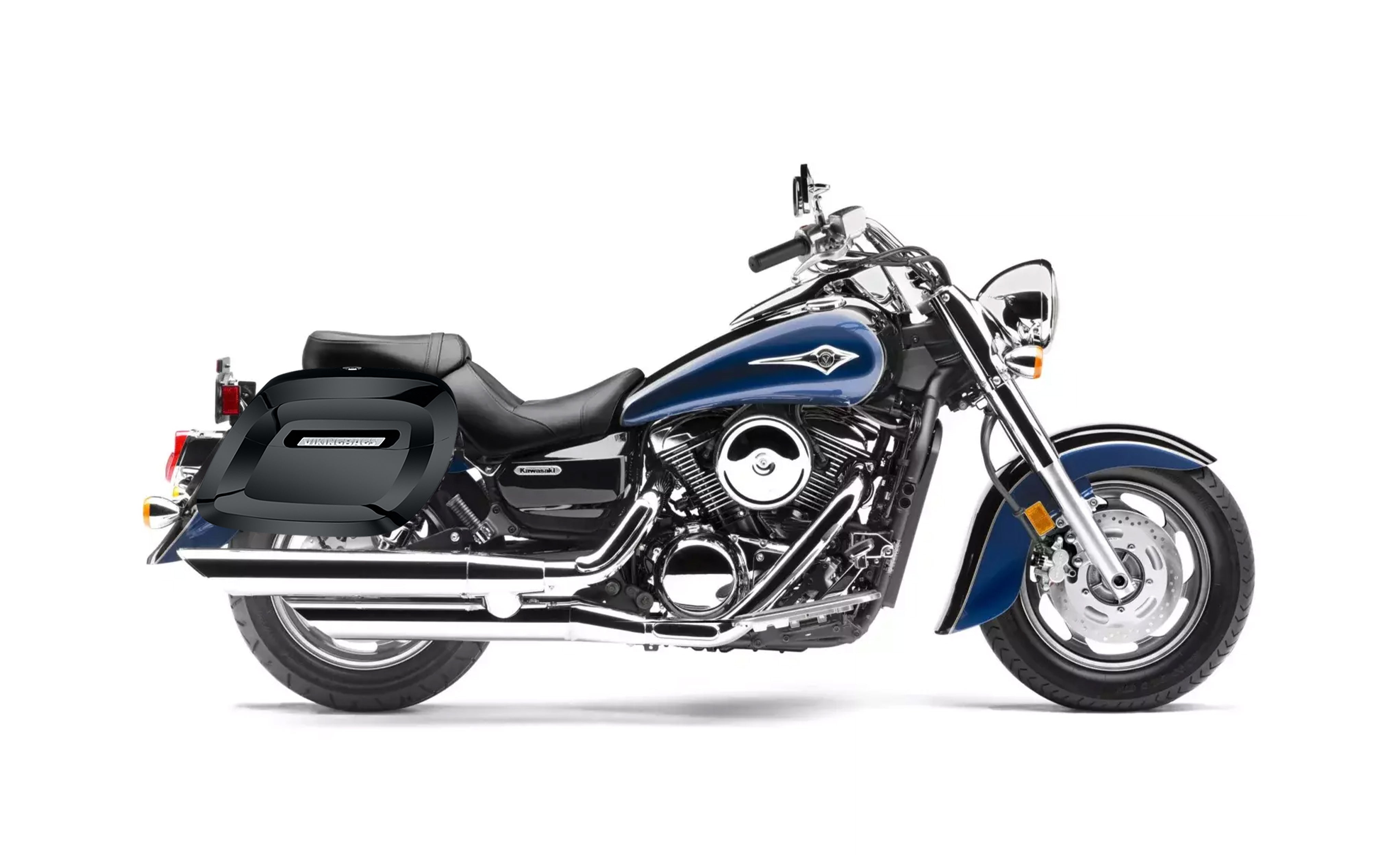 34L - Lamellar Raven Extra Large Kawasaki Vulcan 1600 Classic VN1600 Shock Cut-out Painted Motorcycle Hard Saddlebags Bag on Bike @expand