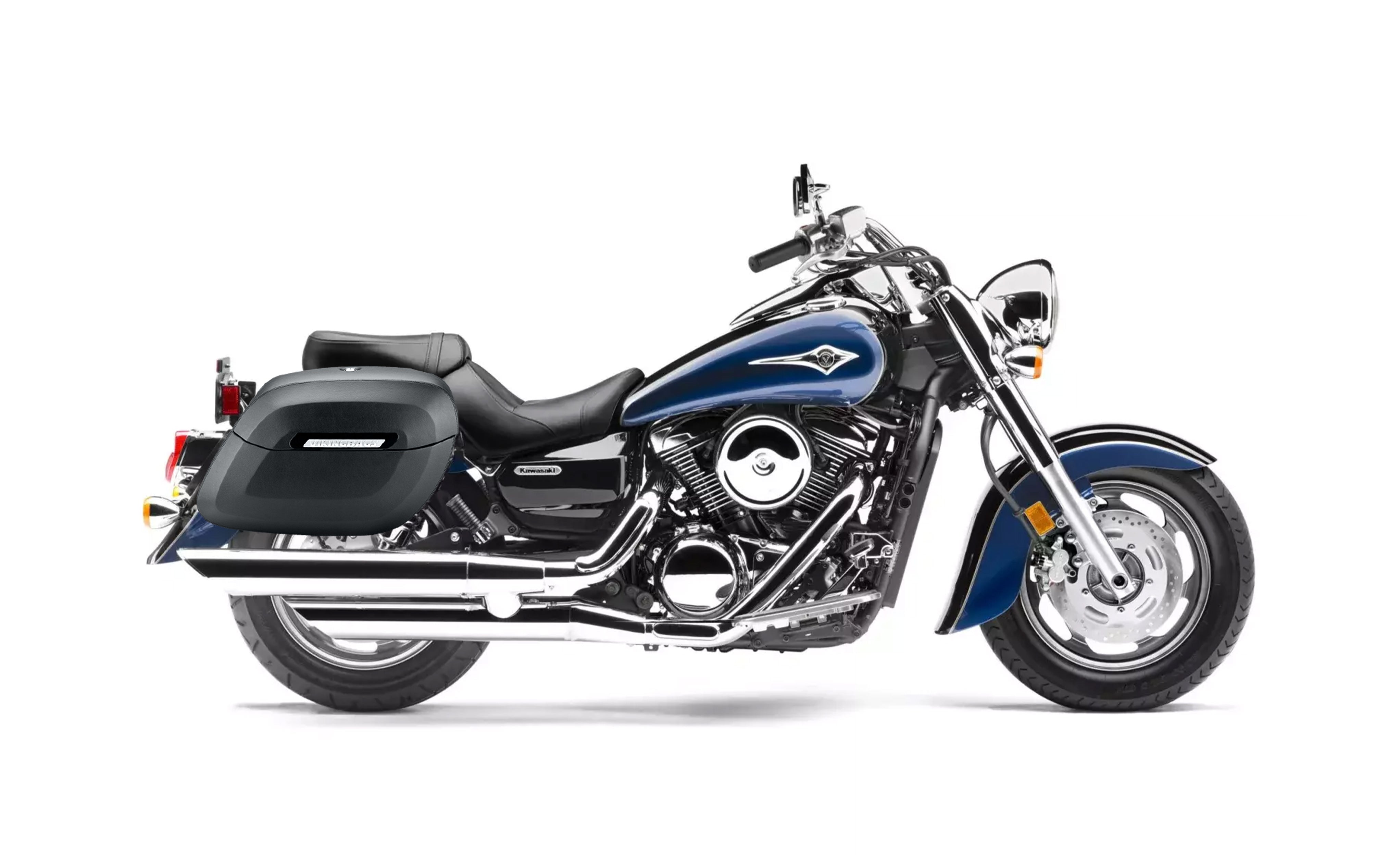 34L - Lamellar Raven Extra Large Kawasaki Vulcan 1600 Classic VN1600 Shock Cutout Matte Motorcycle Hard Saddlebags Bag on Bike @expand