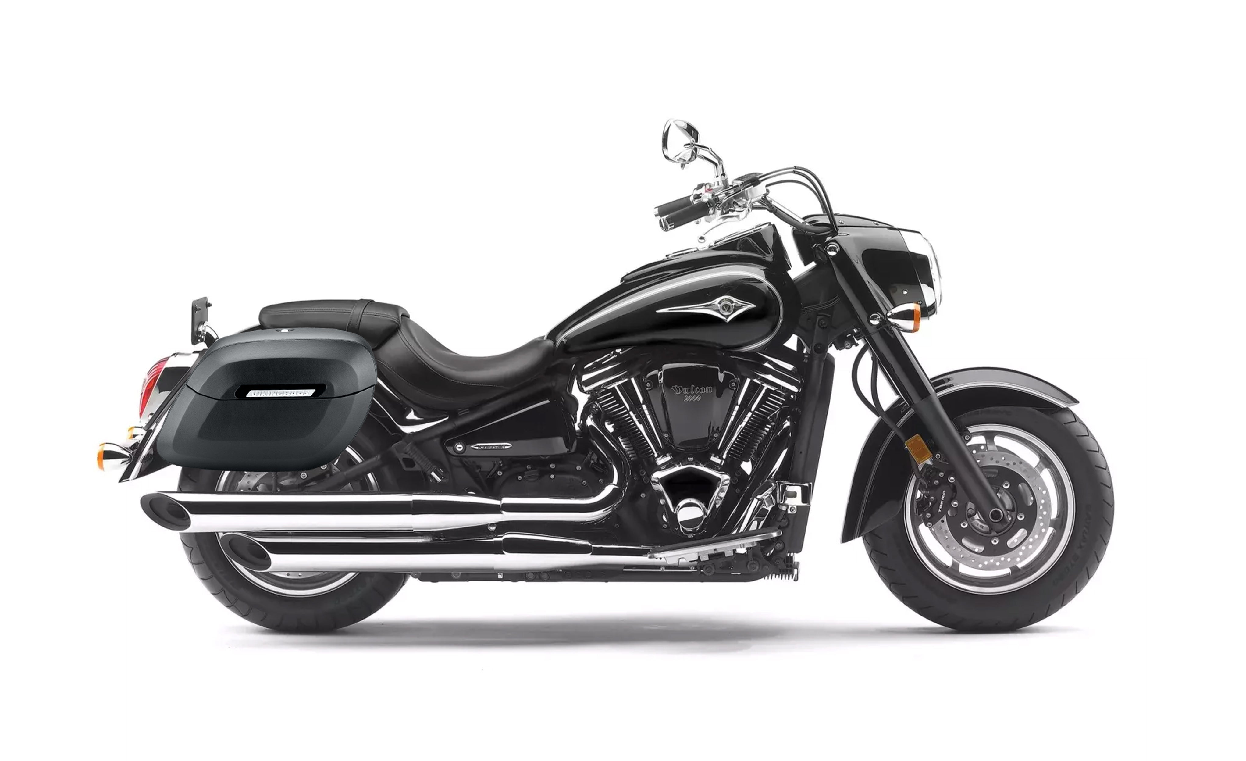 40L - Lamellar Raven Extra Large Kawasaki Vulcan 2000 VN2000 Matte Motorcycle Hard Saddlebags Bag on Bike @expand