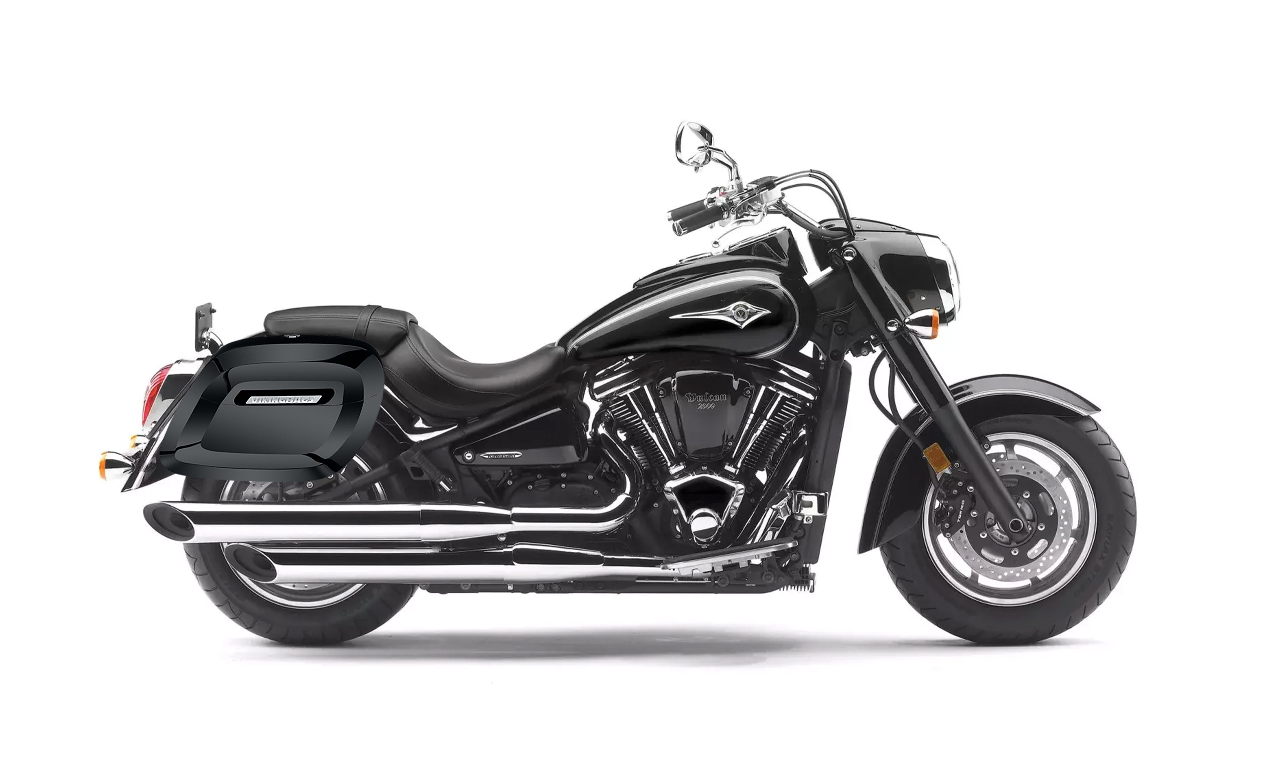 40L - Lamellar Raven Extra Large Kawasaki Vulcan 2000 VN2000 Painted Motorcycle Hard Saddlebags Bag on Bike @expand