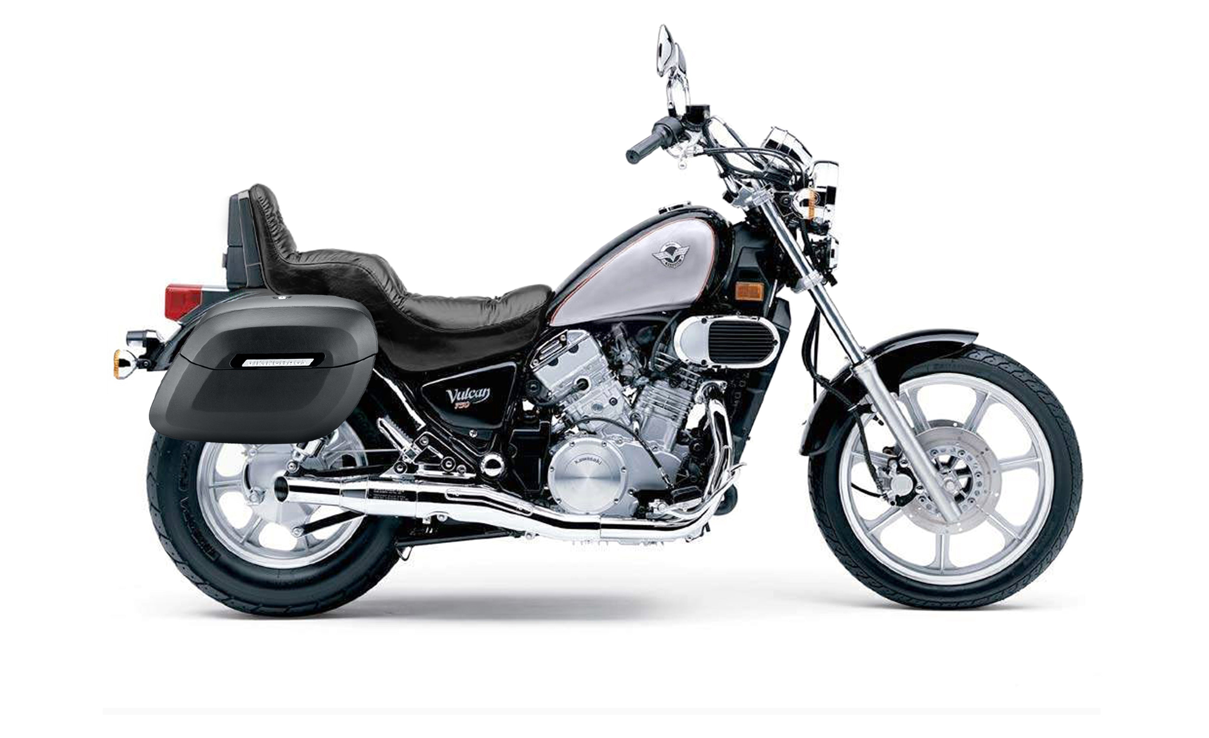 34L - Lamellar Raven Extra Large Kawasaki Vulcan 750 VN750 Shock Cutout Matte Motorcycle Hard Saddlebags Bag on Bike @expand