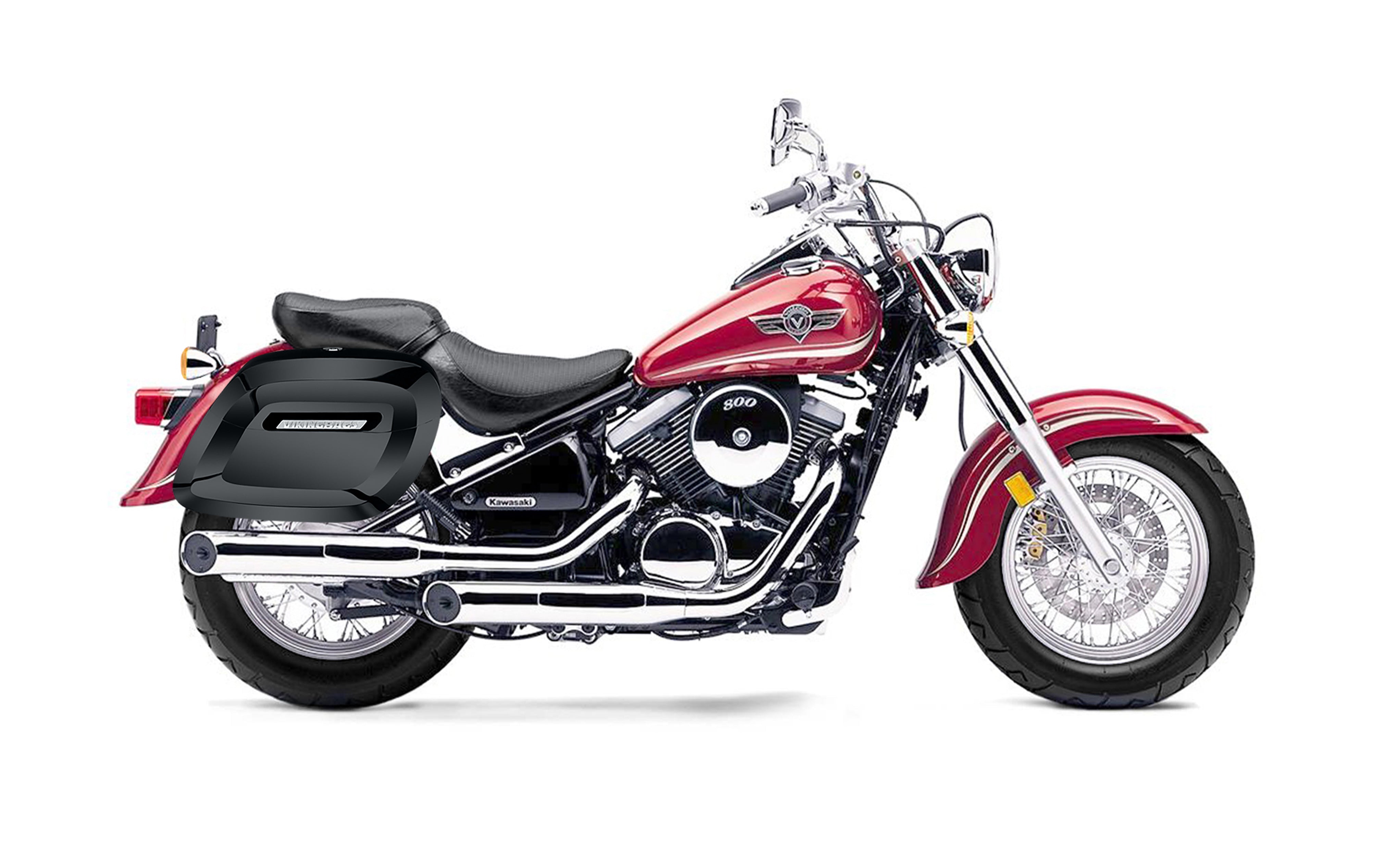 40L - Lamellar Raven Extra Large Kawasaki Vulcan 800 Classic Painted Motorcycle Hard Saddlebags Bag on Bike @expand