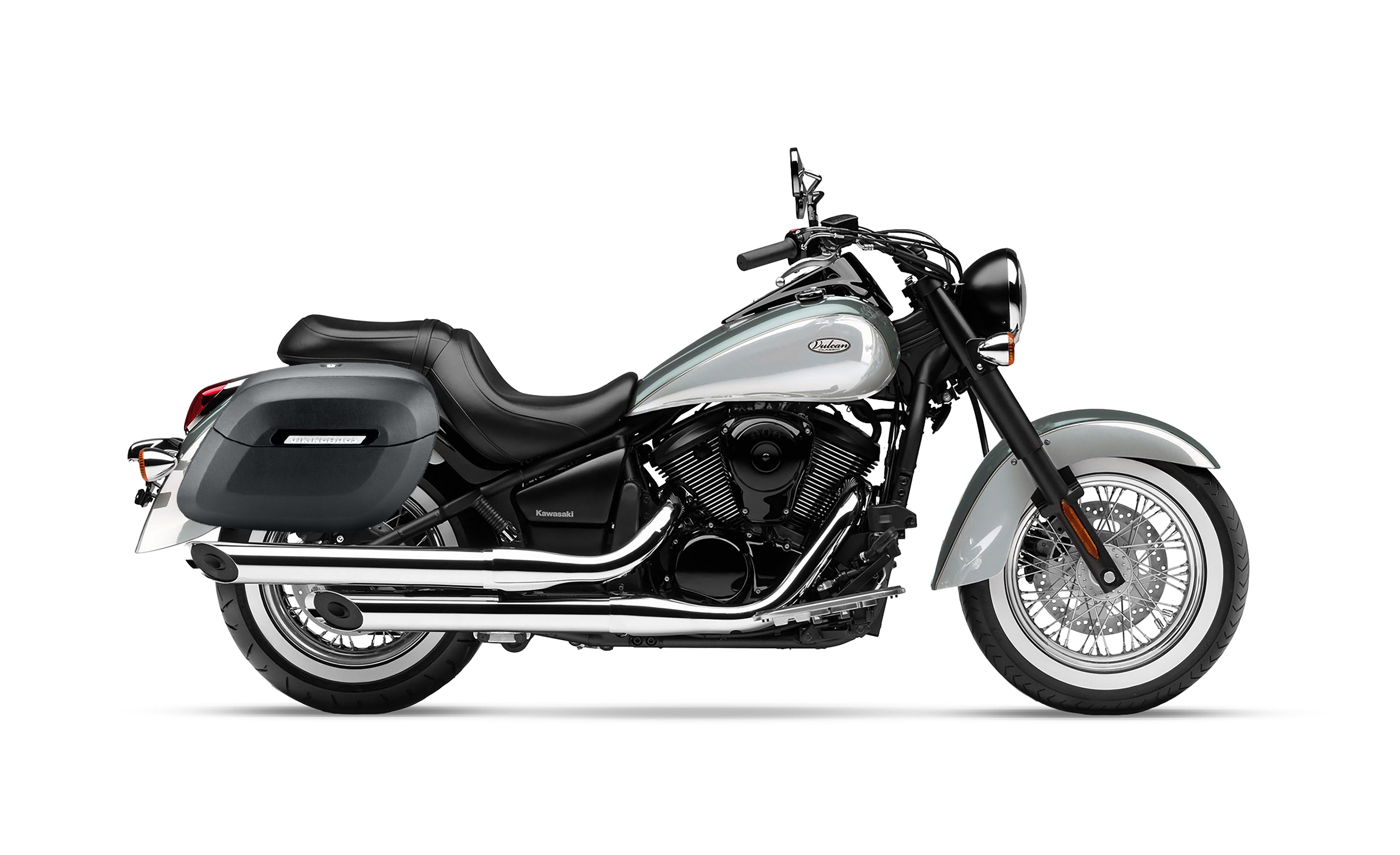 40L - Lamellar Raven Extra Large Kawasaki Vulcan 900 Classic VN900 Matte Motorcycle Hard Saddlebags Bag on Bike @expand