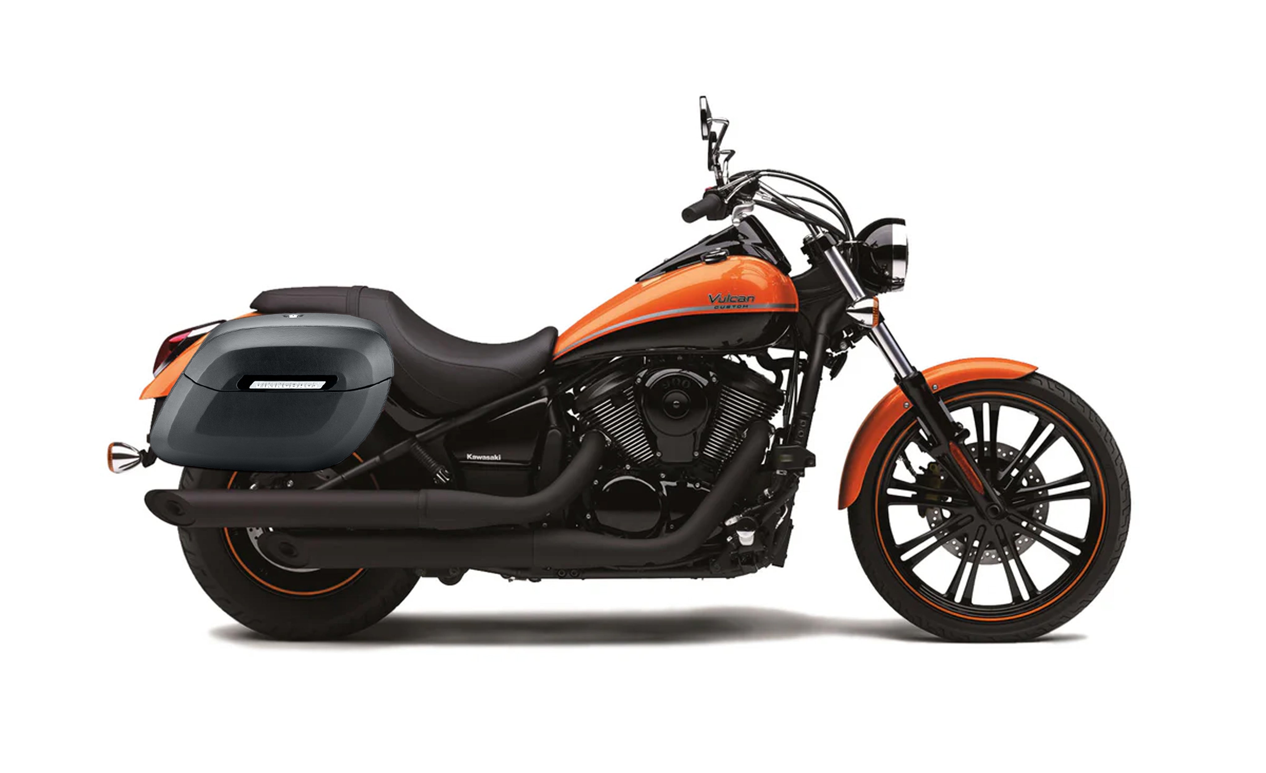 40L - Lamellar Raven Extra Large Kawasaki Vulcan 900 Custom VN900C Matte Motorcycle Hard Saddlebags Bag on Bike @expand