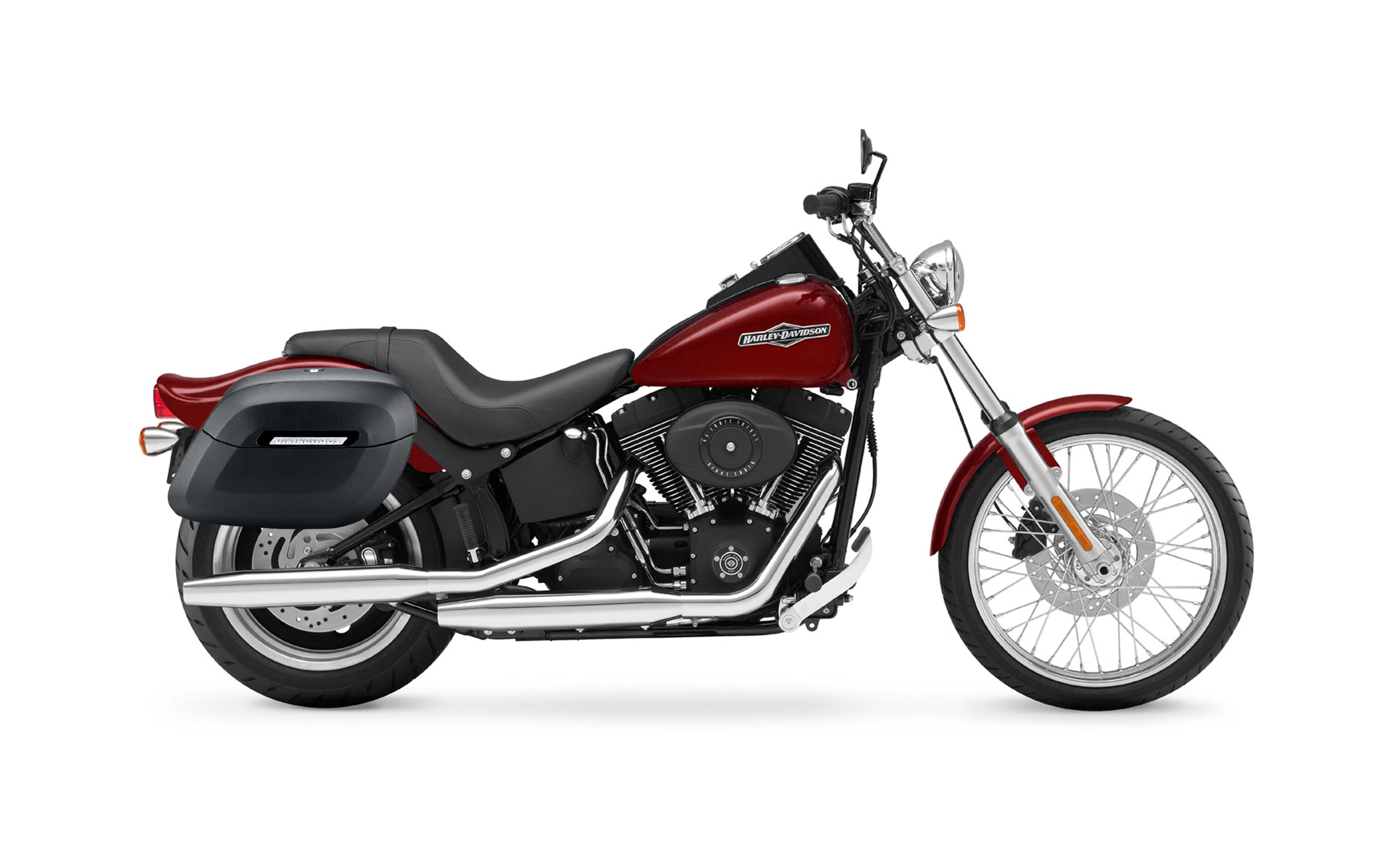 40L - Lamellar Raven Extra Large Leather Covered Motorcycle Hard Saddlebags for Harley Softail Night Train FXSTB/I Bag on Bike @expand