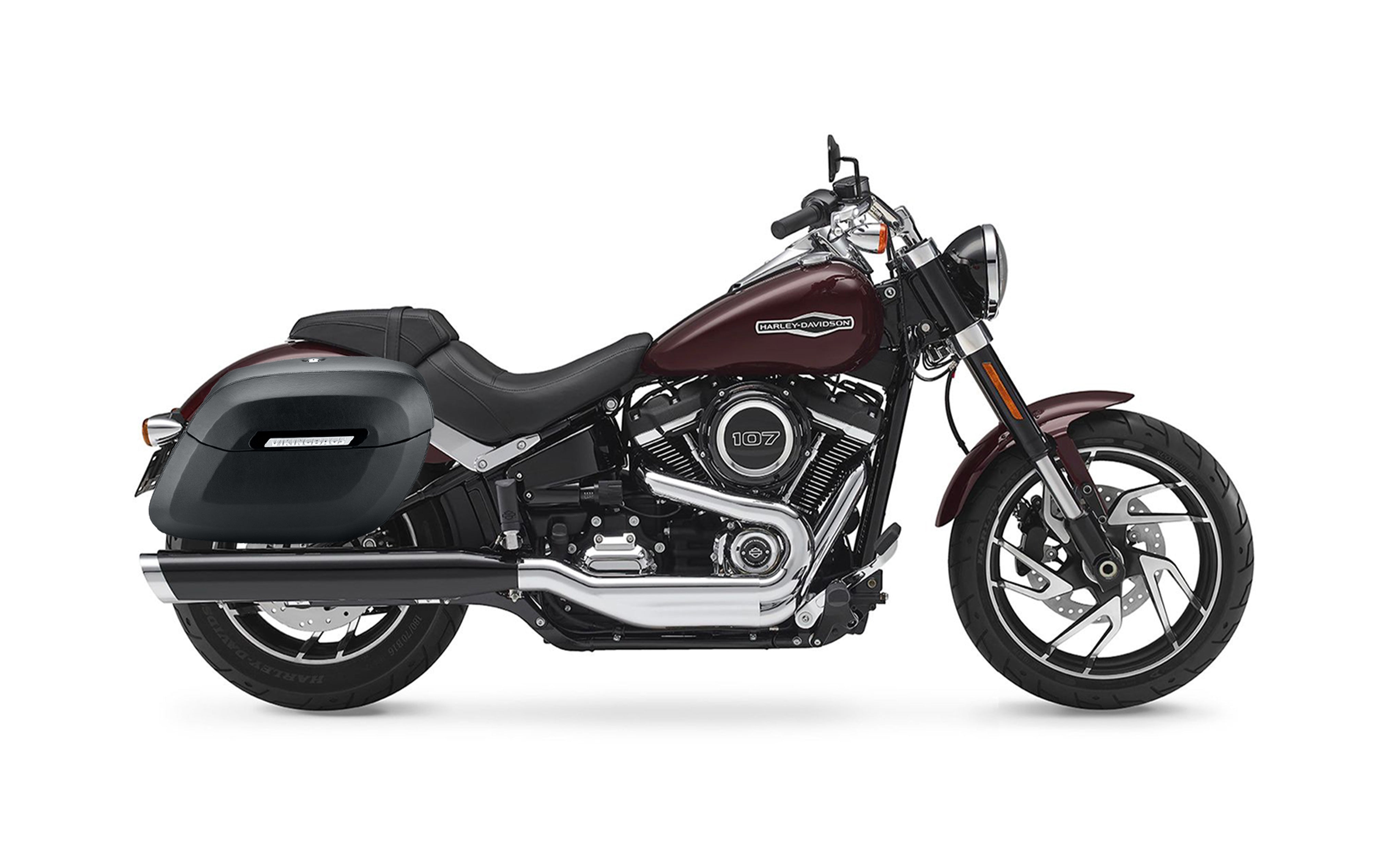 40L - Lamellar Raven Extra Large Leather Covered Motorcycle Hard Saddlebags for Harley Softail Sport Glide FLSB Bag on Bike @expand