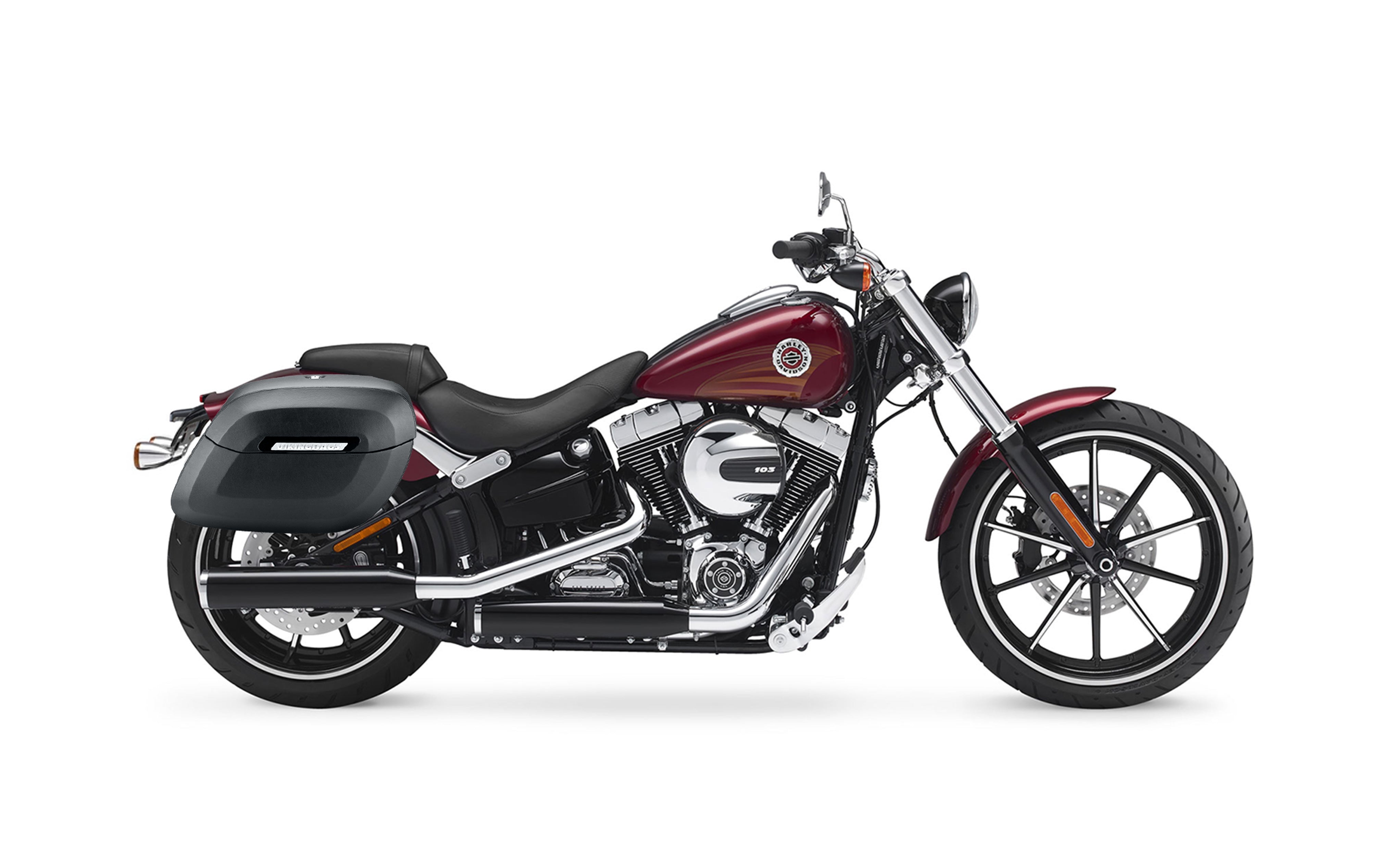 40L - Lamellar Raven Extra Large Matte Motorcycle Hard Saddlebags for Harley Softail Breakout FXSB Bag on Bike @expand