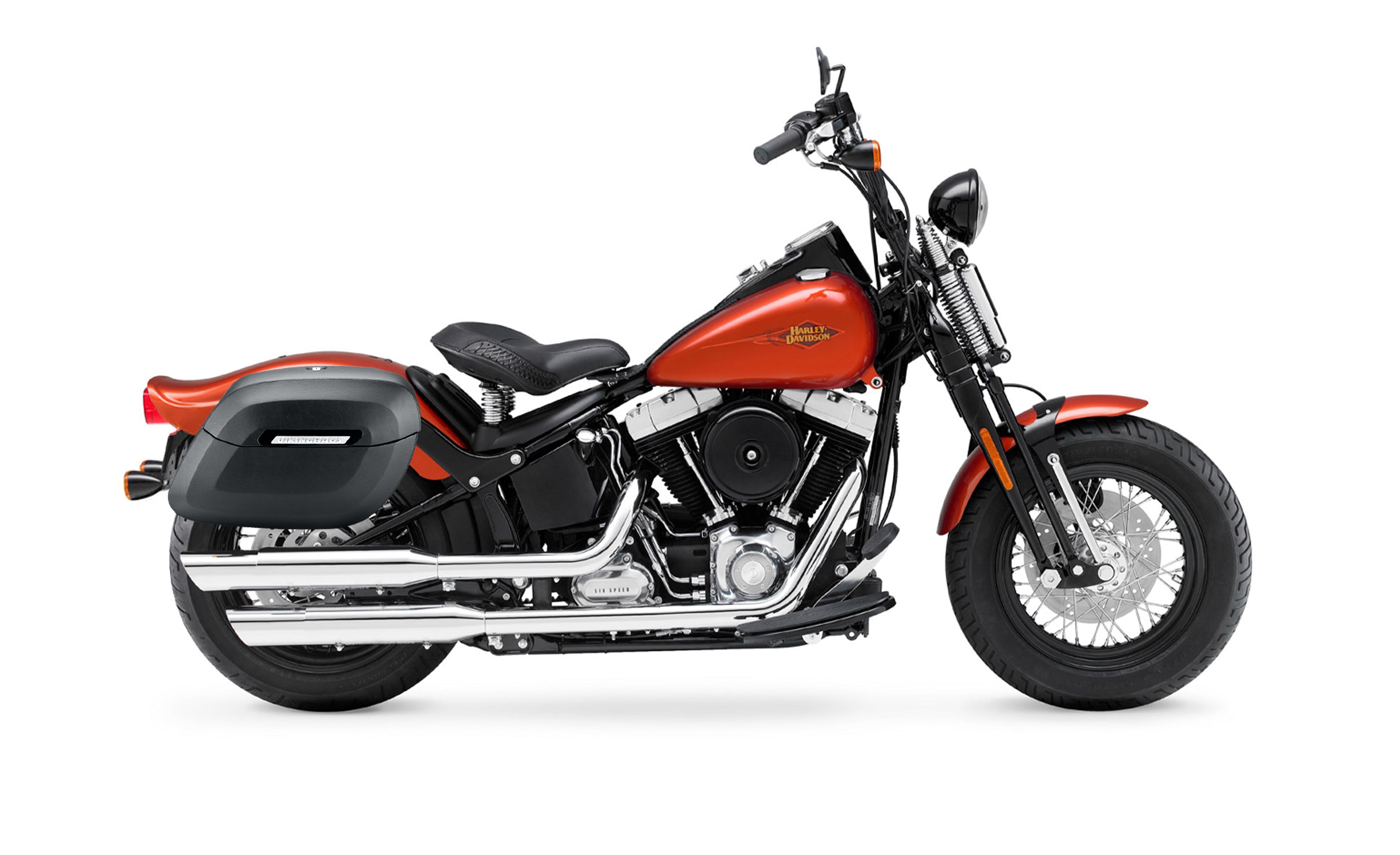 40L - Lamellar Raven Extra Large Matte Motorcycle Hard Saddlebags for Harley Softail Cross Bones FLSTSB Bag on Bike @expand