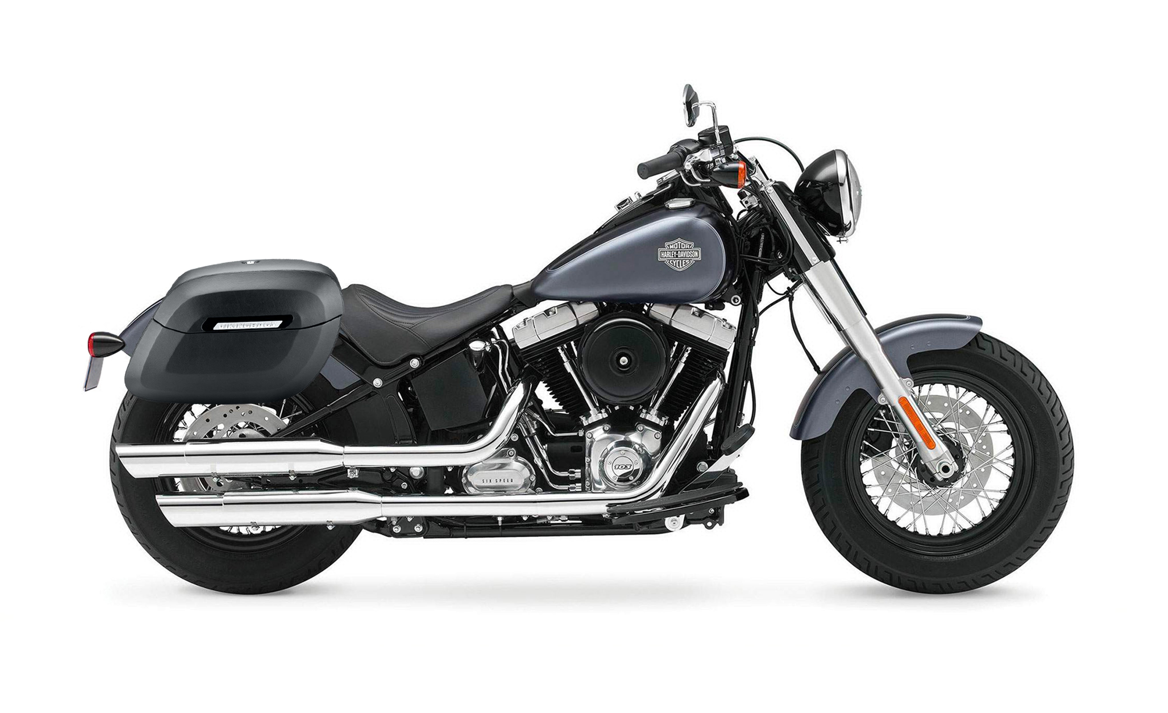 40L - Lamellar Raven XL Matte Motorcycle Hard Saddlebags for Harley Softail Slim FLS @expand