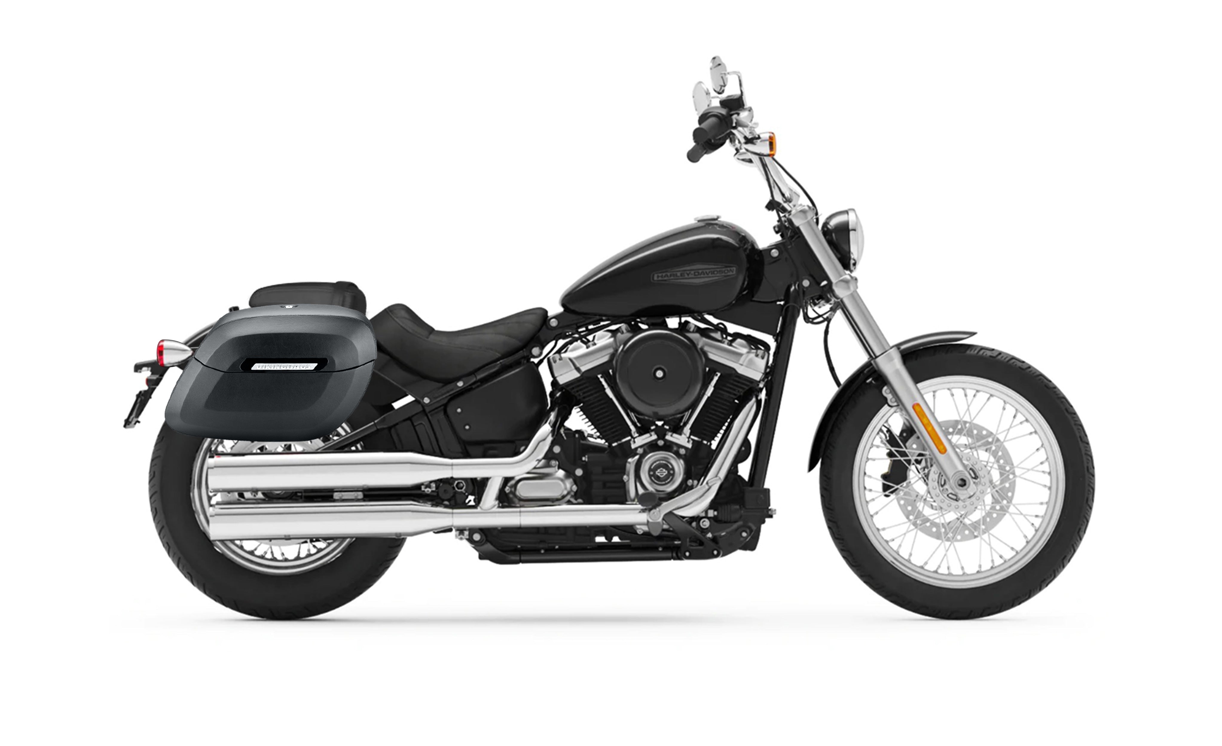 40L - Lamellar Raven Extra Large Matte Motorcycle Hard Saddlebags for Harley Softail Standard FXST Bag on Bike @expand