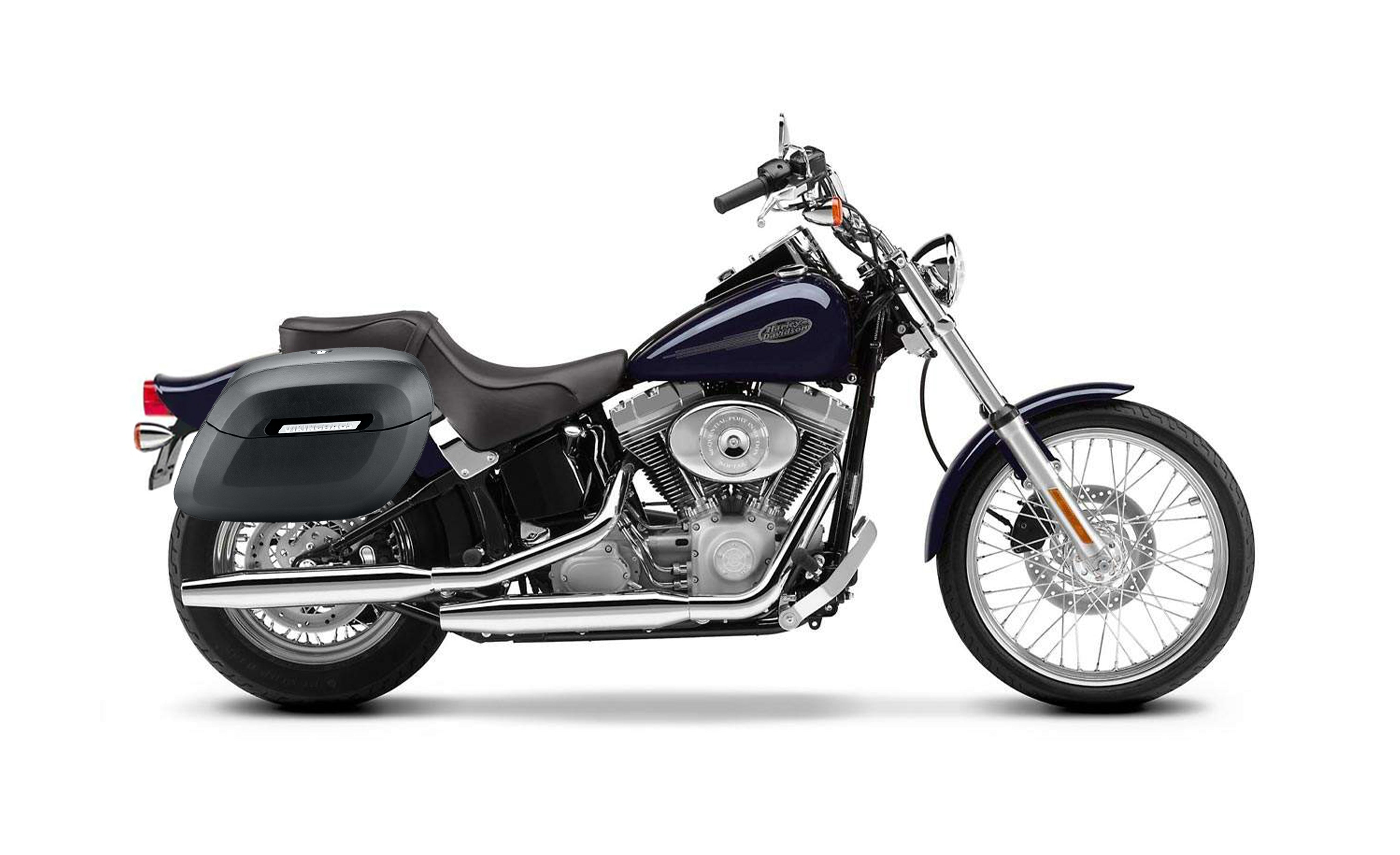 40L - Lamellar Raven Extra Large Matte Motorcycle Hard Saddlebags for Harley Softail Standard FXST/I Bag on Bike @expand