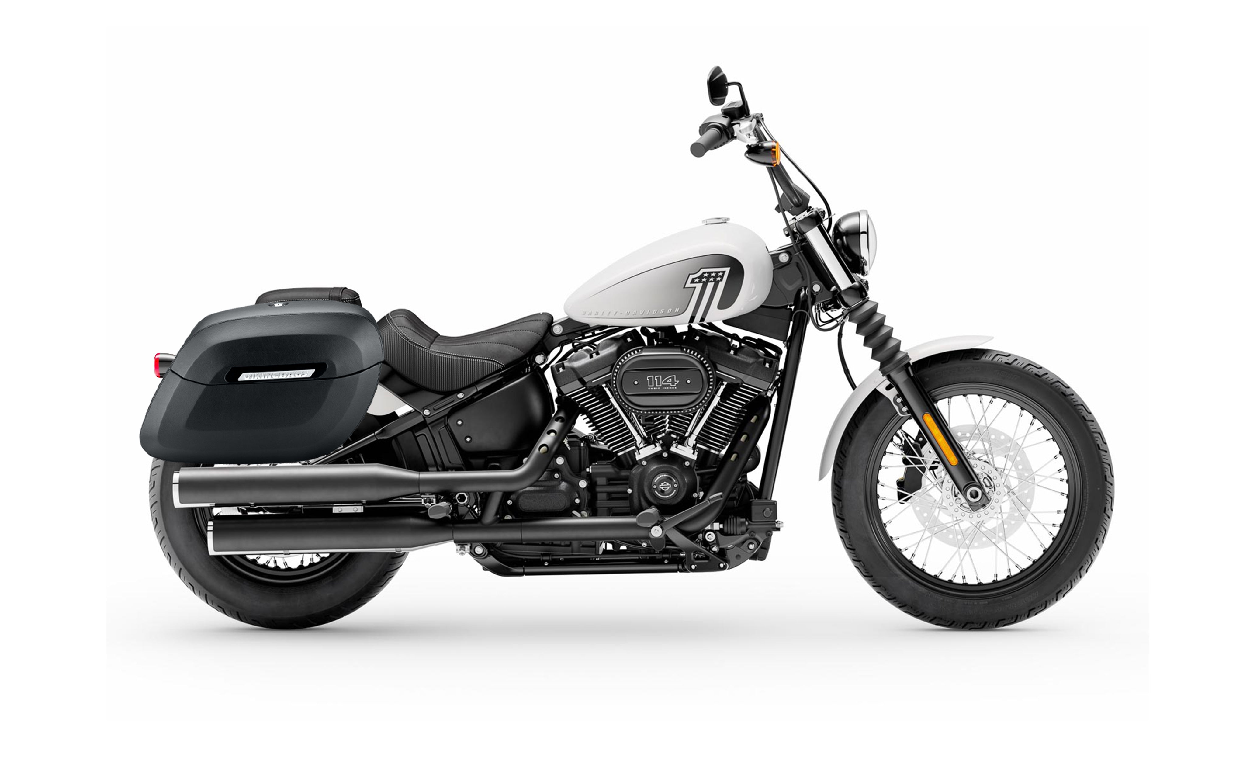 40L - Lamellar Raven Extra Large Matte Motorcycle Hard Saddlebags for Harley Softail Street Bob FXBB Bag on Bike @expand