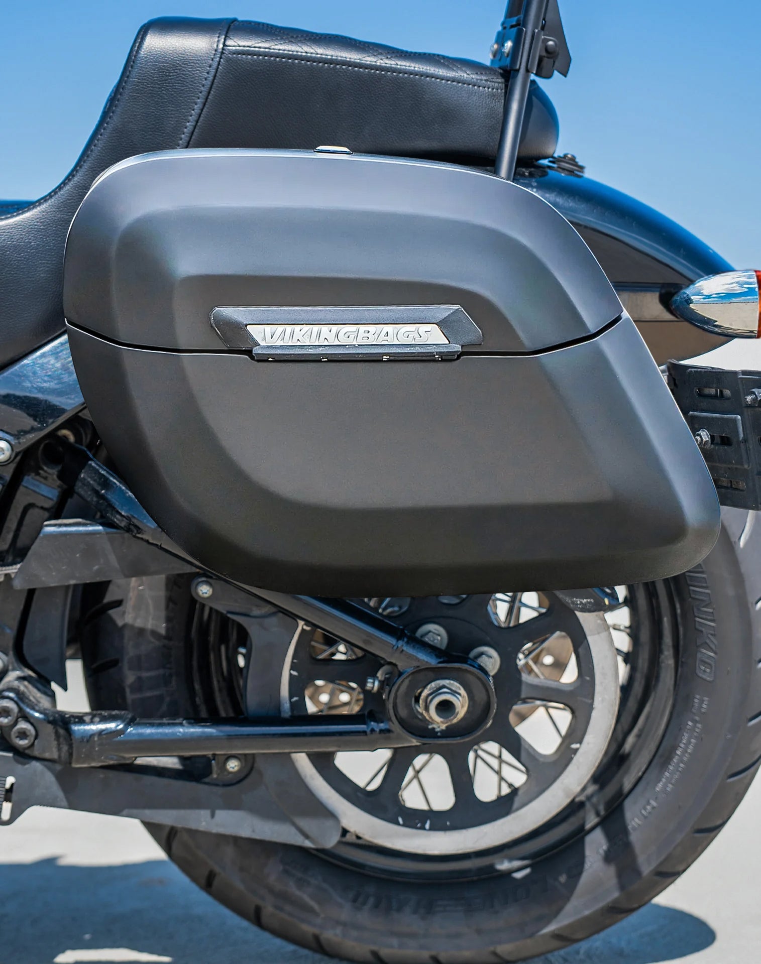 40L - Lamellar Raven Extra Large Matte Motorcycle Hard Saddlebags for Harley Softail Street Bob FXBB/S Lifestyle
