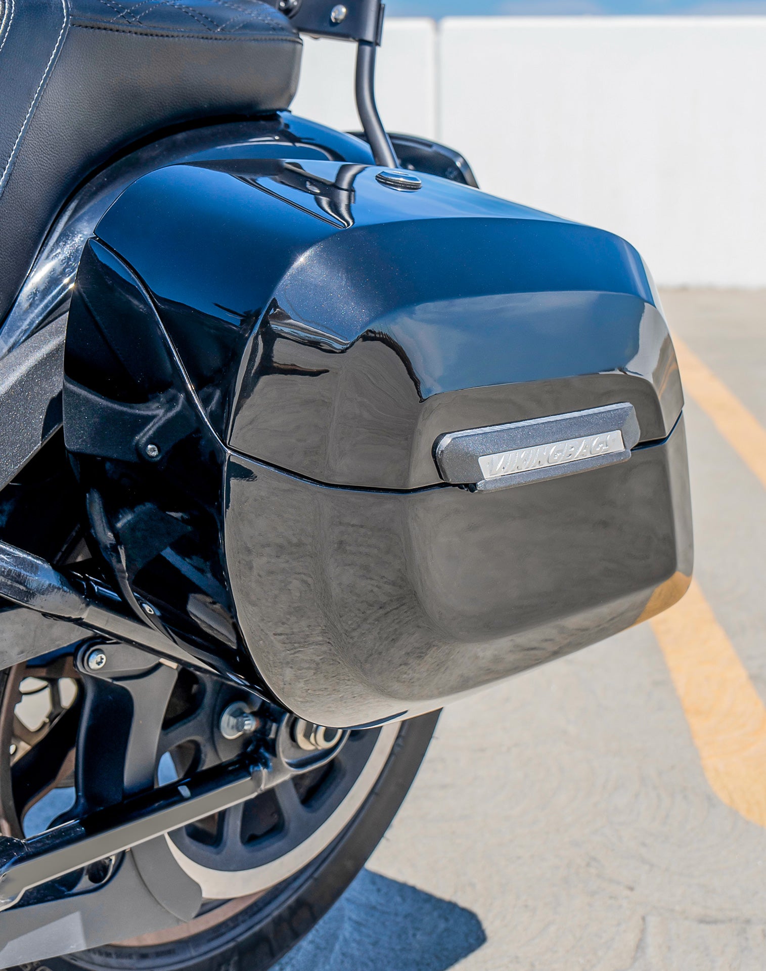 40L - Lamellar Raven Extra Large Painted Motorcycle Hard Saddlebags for Harley Softail Low Rider S FXLRS Lifestyle