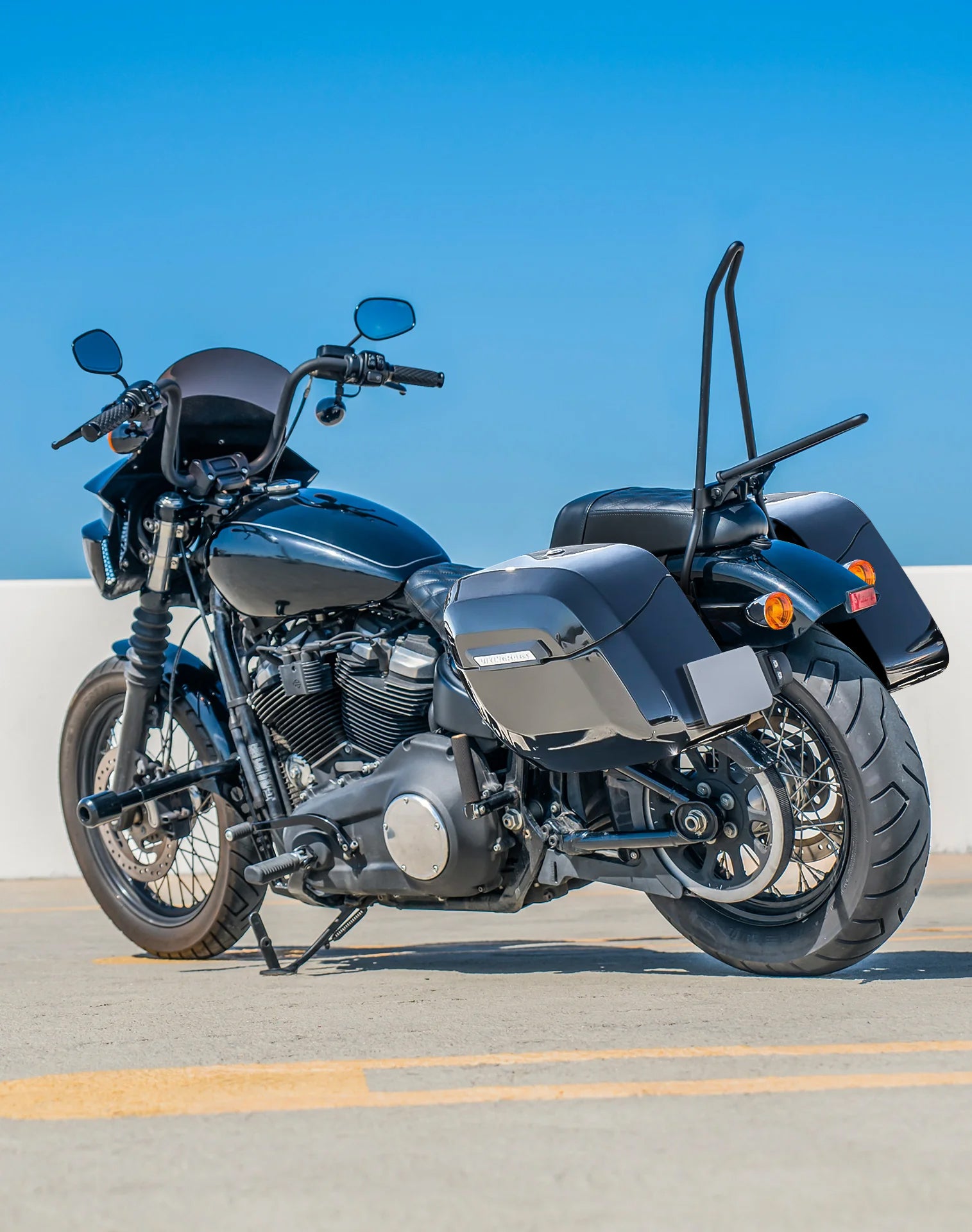 40L - Lamellar Raven Extra Large Painted Motorcycle Hard Saddlebags for Harley Softail Street Bob FXBB/S Lifestyle
