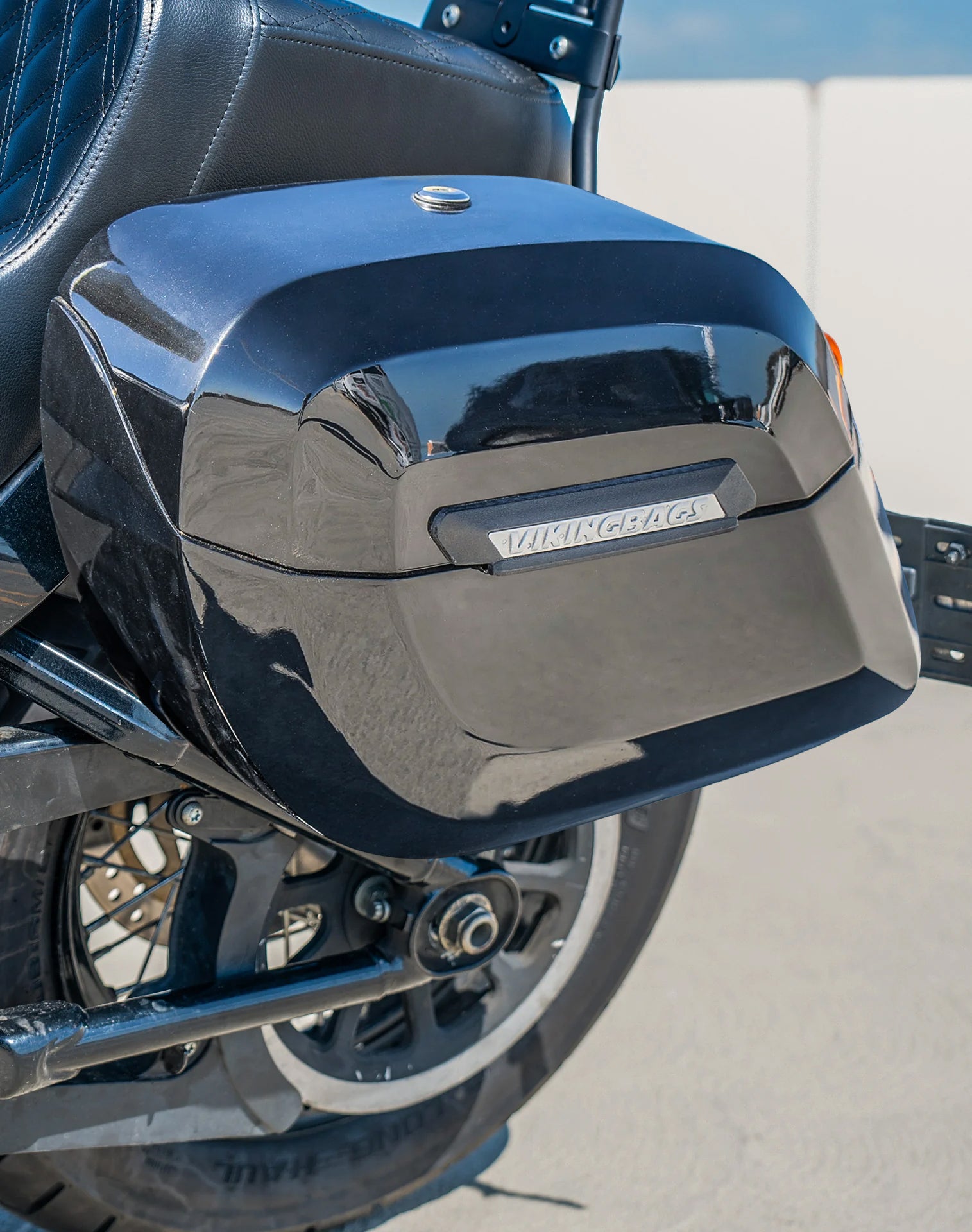 40L - Lamellar Raven Extra Large Painted Motorcycle Hard Saddlebags for Harley Softail Street Bob FXBB/S Lifestyle