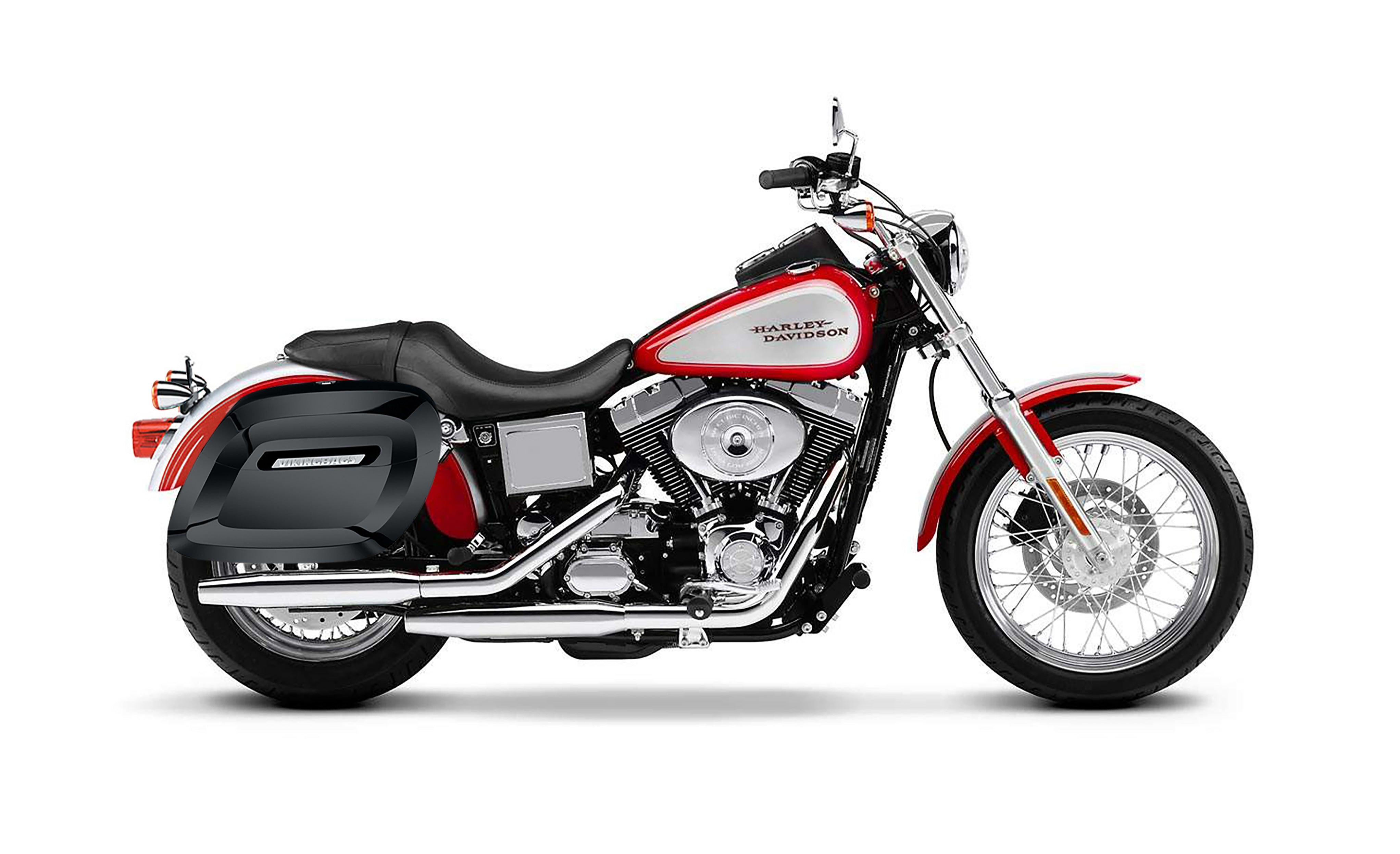 34L - Lamellar Raven Extra Large Shock Cut-out Painted Hard Saddlebags for Harley Dyna Low Rider FXDL/I Bag on Bike @expand