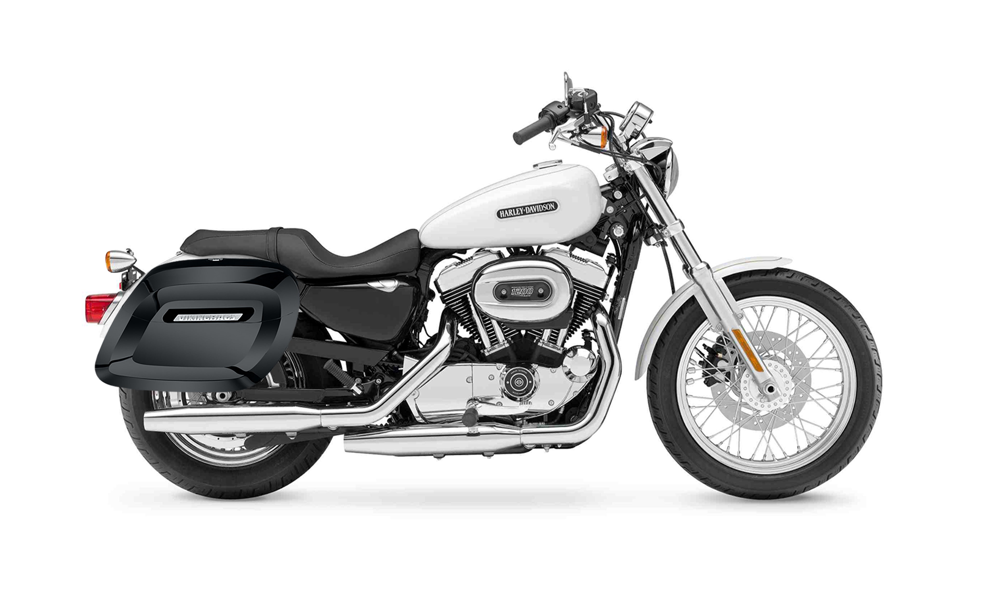 34L - Lamellar Raven Extra Large Shock Cut-out Painted Hard Saddlebags for Harley Sportster 1200 Low XL1200L Bag on Bike @expand
