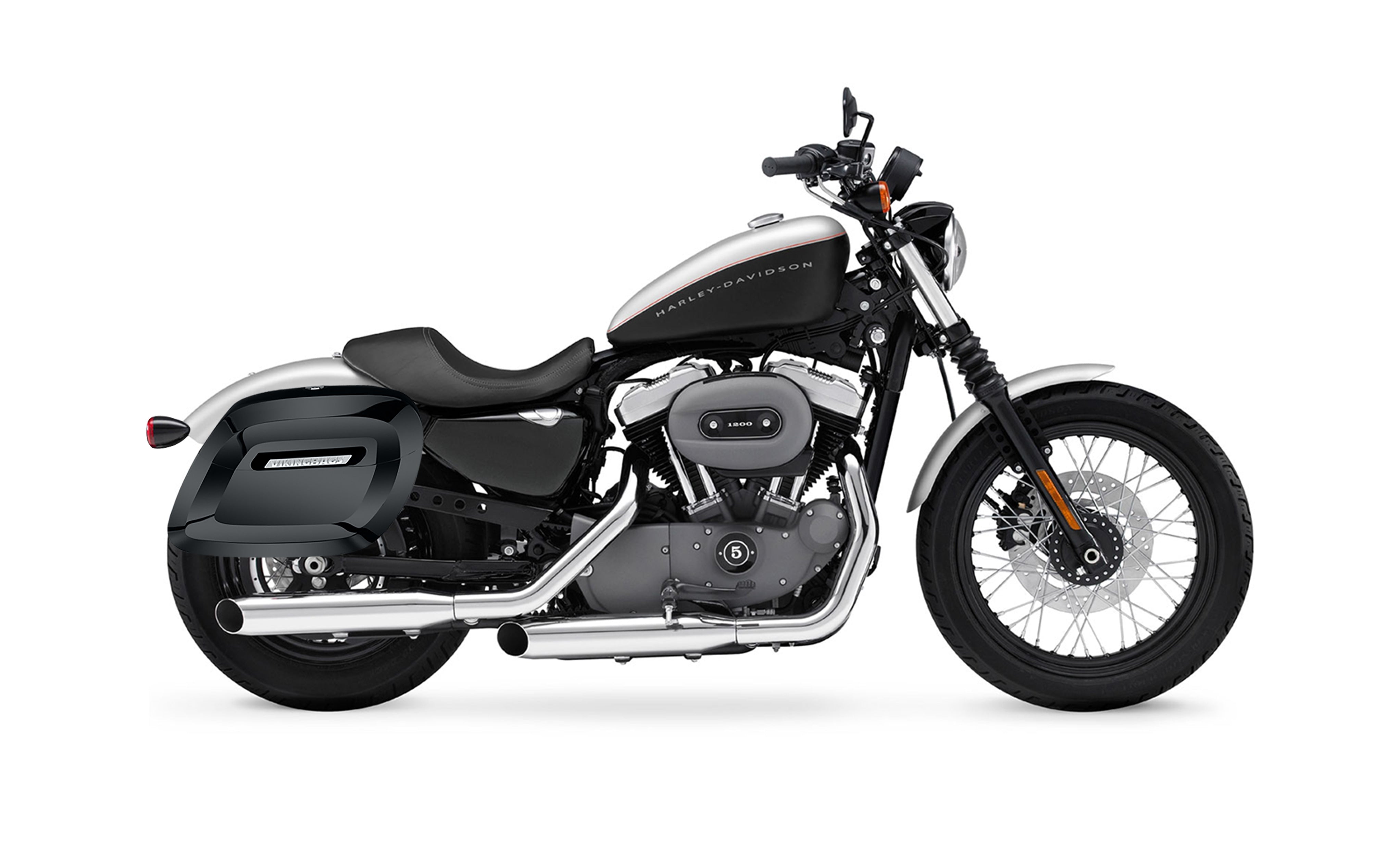 34L - Lamellar Raven Extra Large Shock Cut-out Painted Hard Saddlebags for Harley Sportster 1200 Nightster XL1200N Bag on Bike @expand