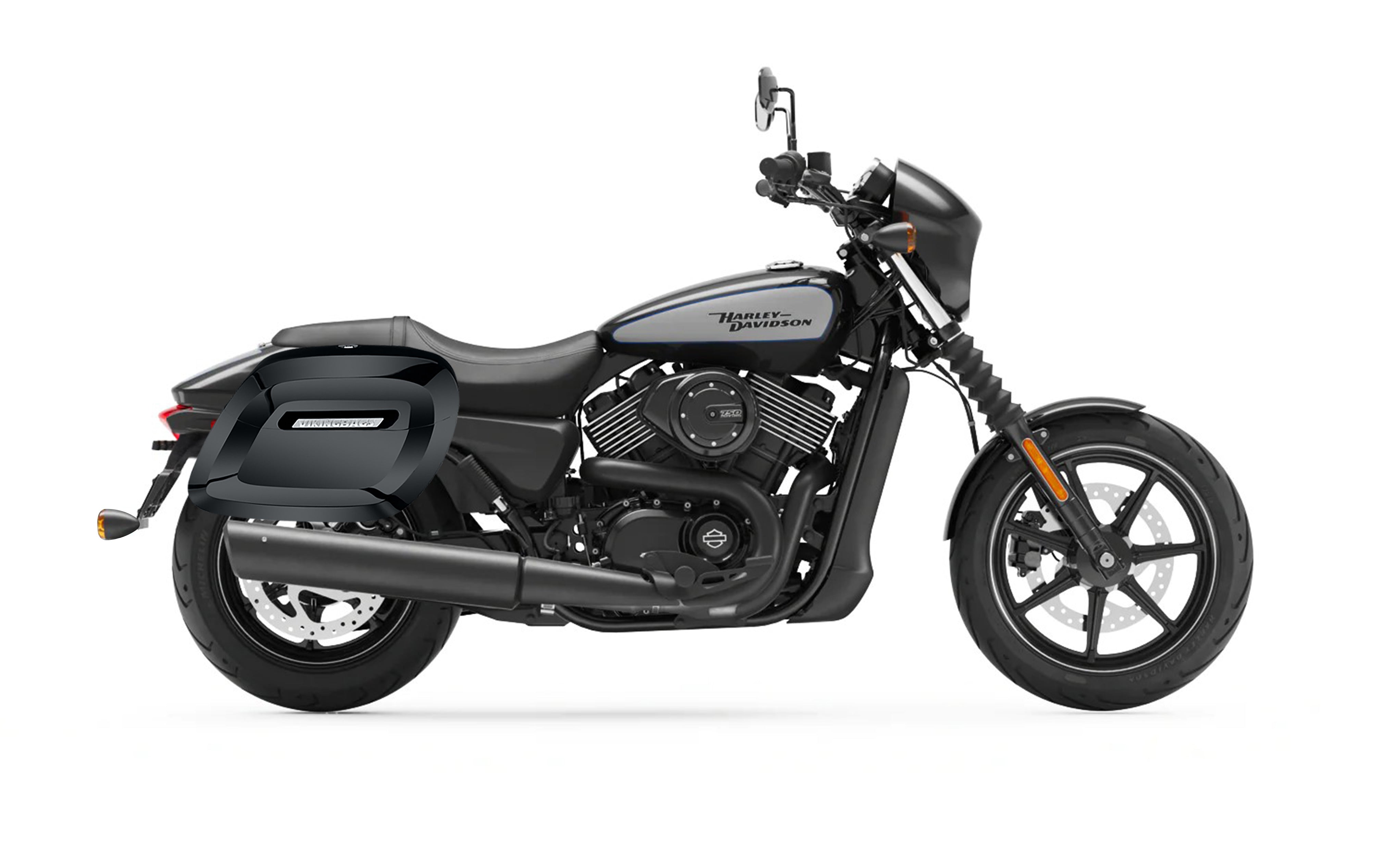 34L - Lamellar Raven Extra Large Shock Cut-out Painted Hard Saddlebags for Harley Street 750 Bag on Bike @expand