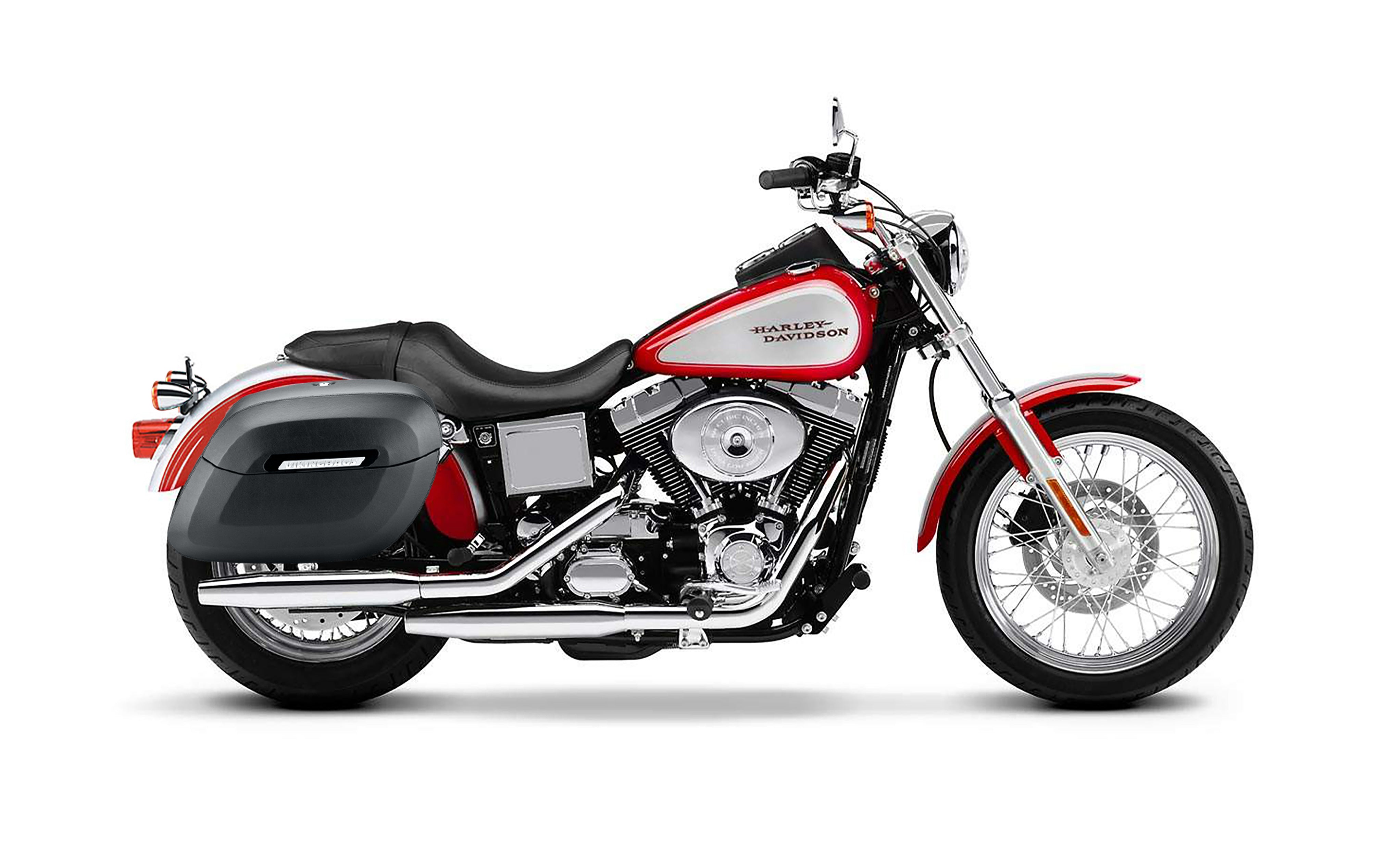 34L - Lamellar Raven Extra Large Shock Cutout Matte Motorcycle Hard Saddlebags for Harley Dyna Low Rider FXDL/I Bag on Bike @expand