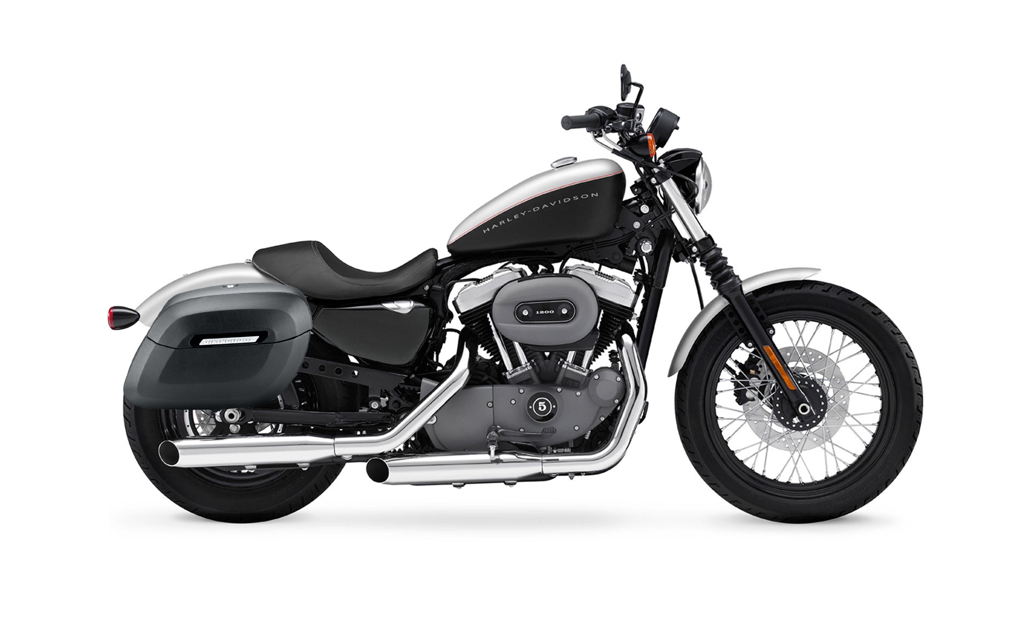 34L - Lamellar Raven Extra Large Shock Cutout Matte Motorcycle Hard Saddlebags for Harley Sportster 1200 Nightster XL1200N Bag on Bike @expand