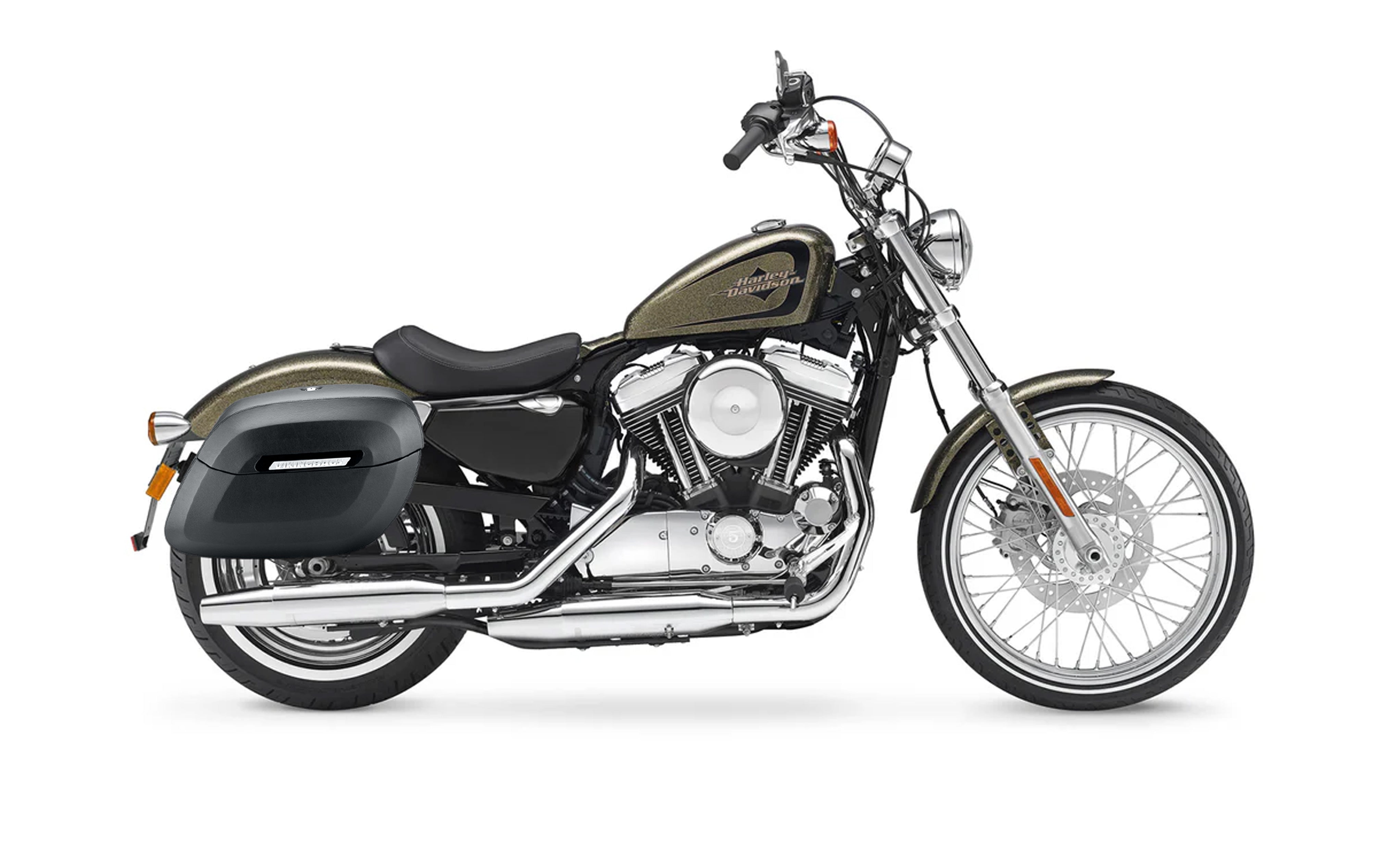 34L - Lamellar Raven Extra Large Shock Cutout Matte Motorcycle Hard Saddlebags for Harley Sportster 72 XL1200V Bag on Bike @expand