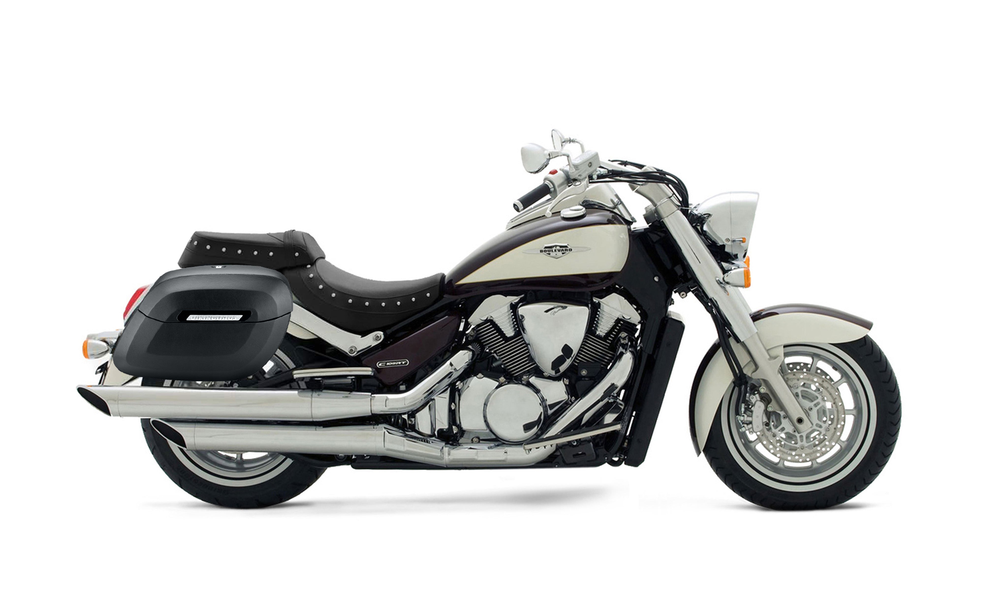 40L - Lamellar Raven Extra Large Suzuki Boulevard C109 Leather Covered Motorcycle Hard Saddlebags Bag on Bike @expand