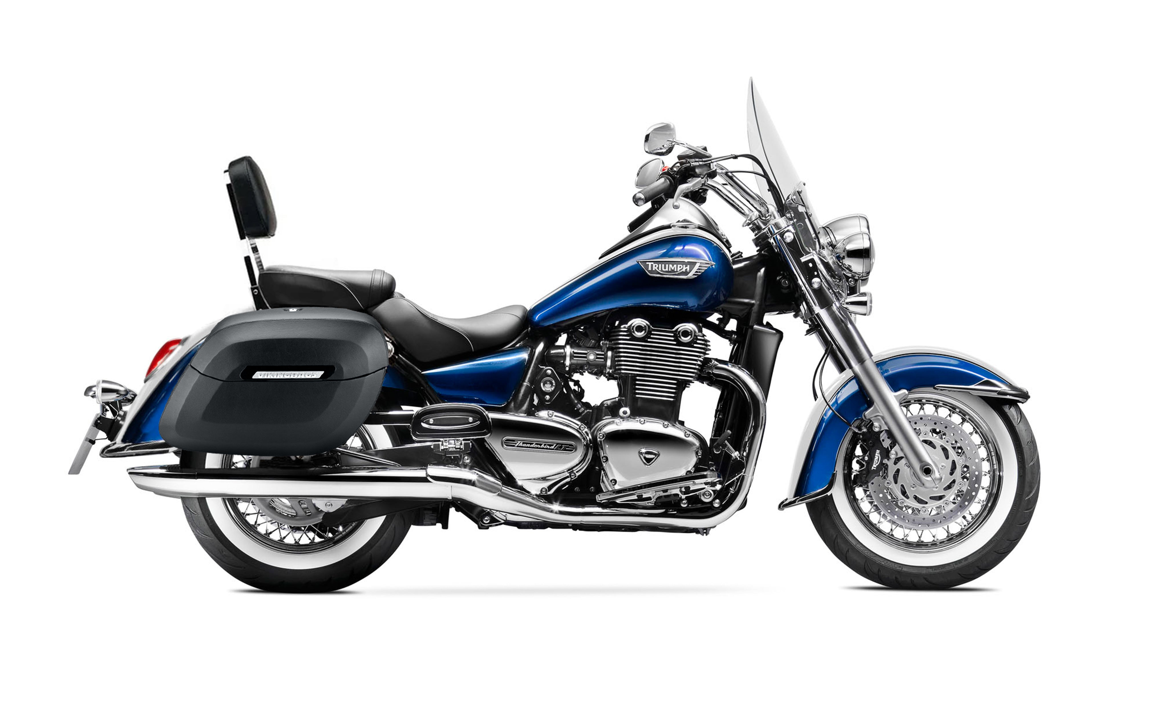 34L - Lamellar Raven Extra Large Triumph Thunderbird LT Shock Cut-out Leather Covered Motorcycle Hard Saddlebags Bag on Bike @expand